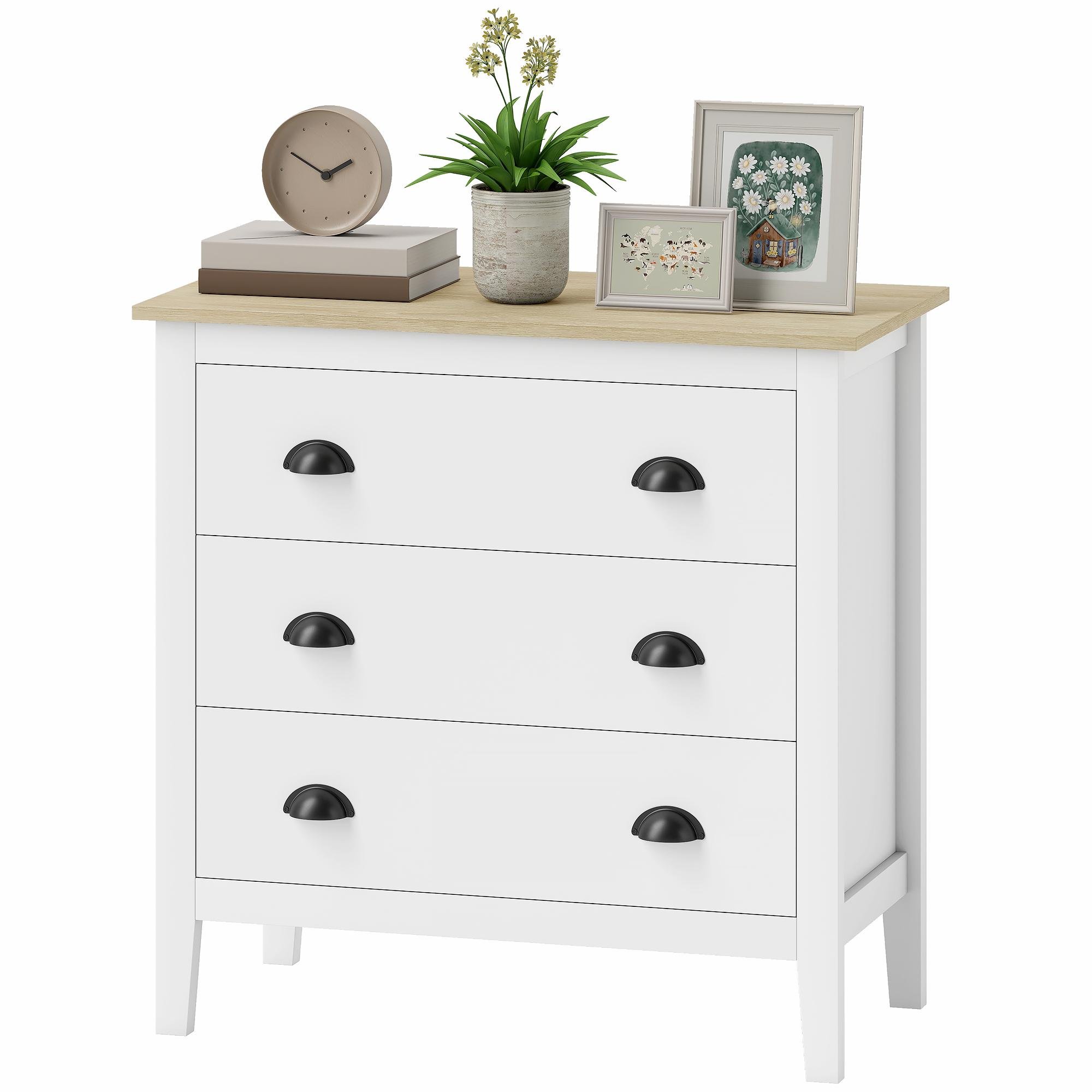 White Engineered Wood Dresser with Quiet Slides, 3 Drawers