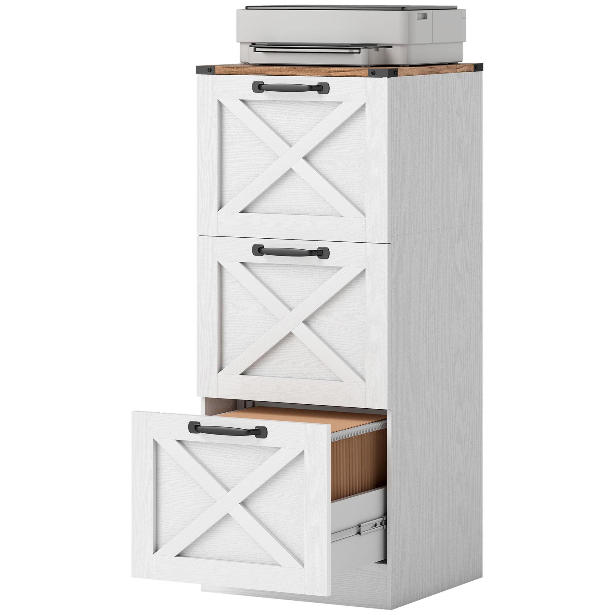 White Farmhouse 3 Drawer Cabinet with Letter/A4 Storage