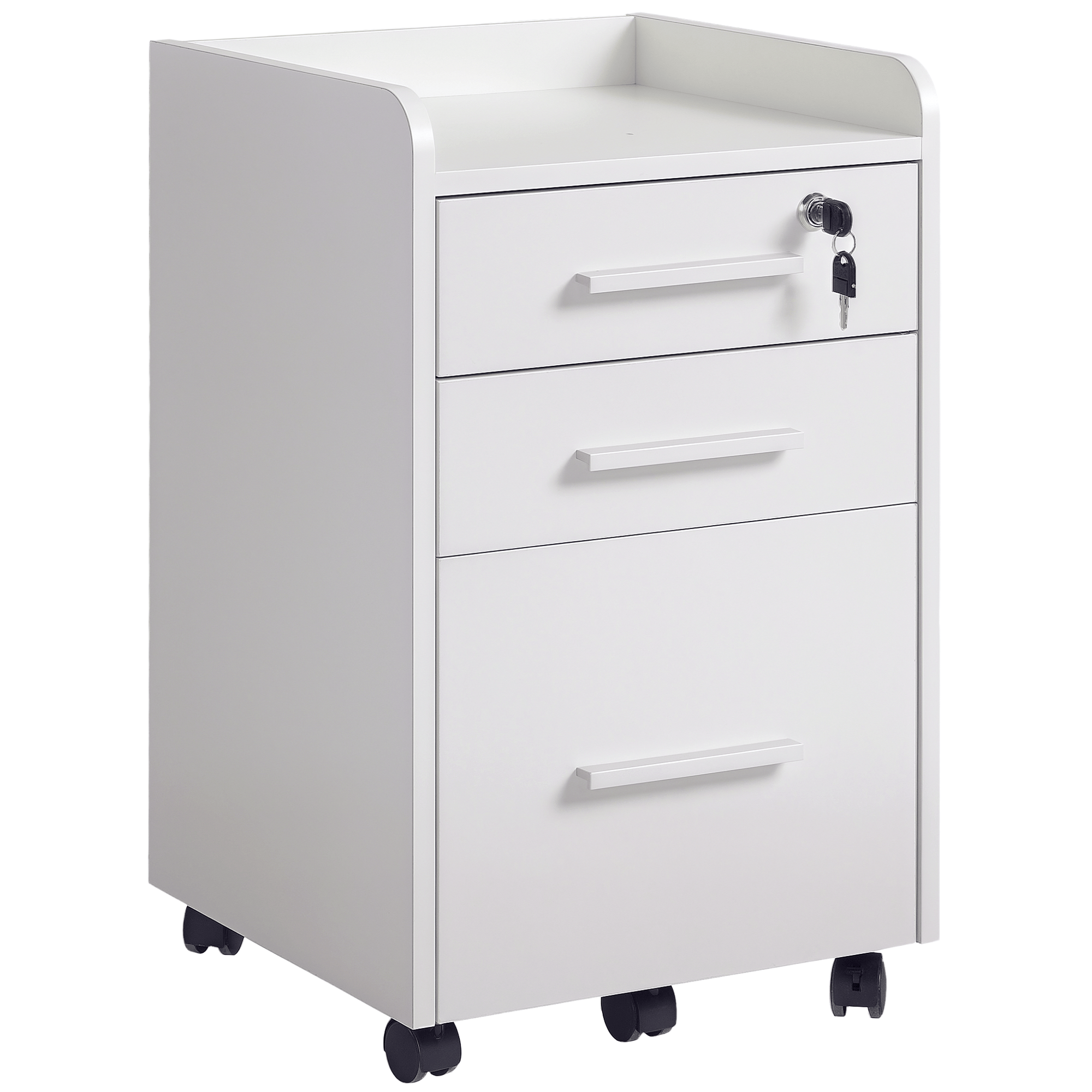 White Small Rolling File Cabinet with Lock, 3 Drawers