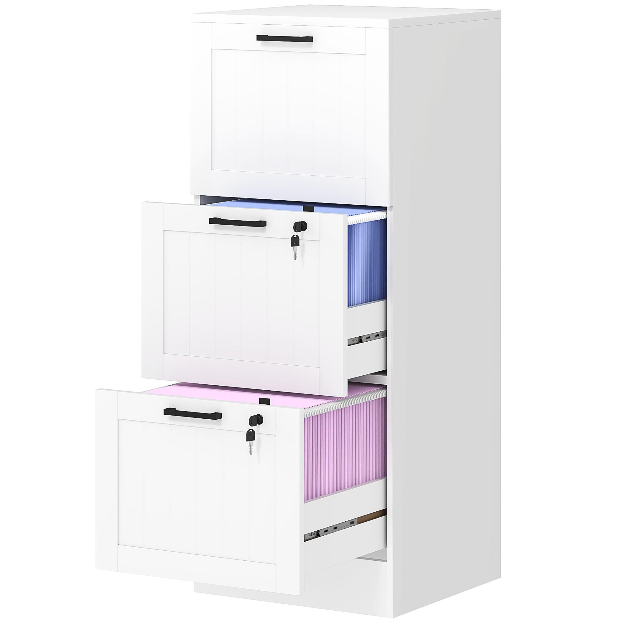 White Engineered Wood File Cabinet with 3 Drawers, 15.7-in W