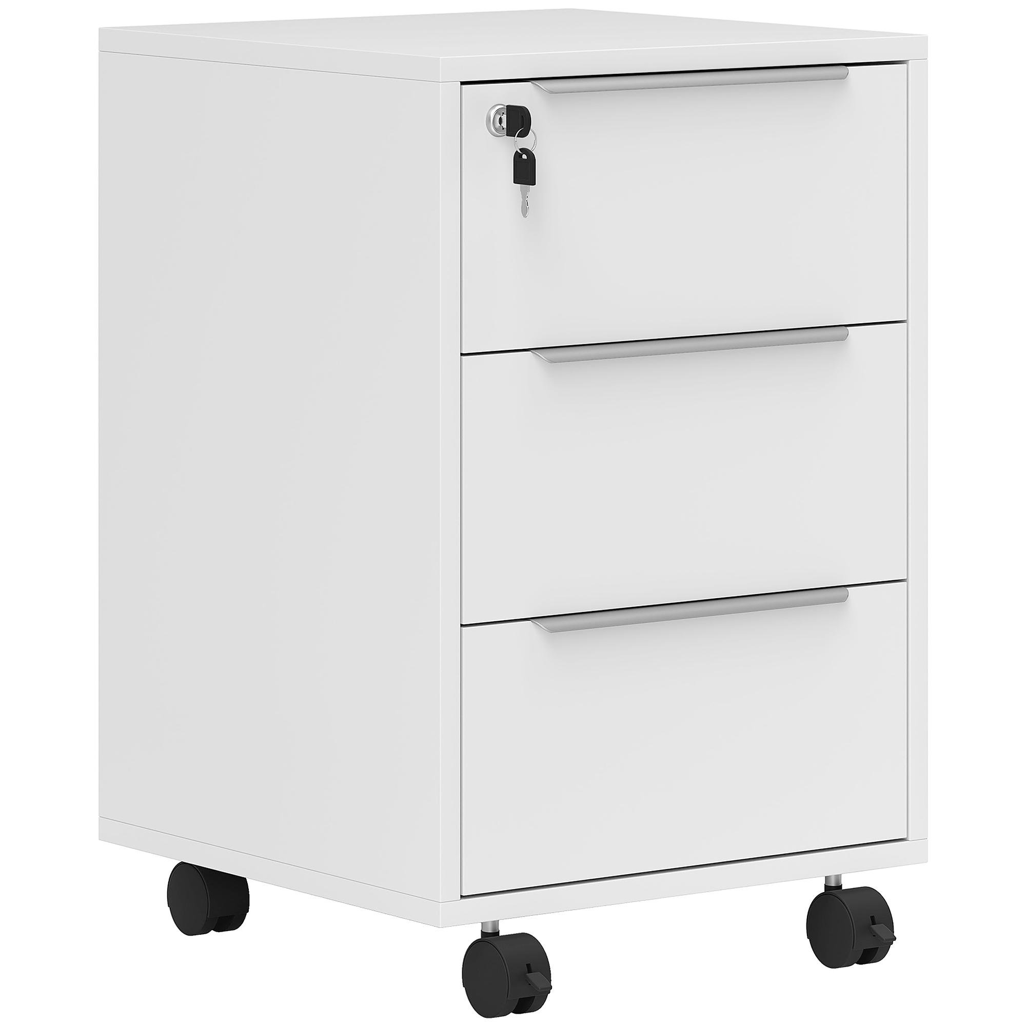 White Wheeled 3 Drawer Cabinet with Lock