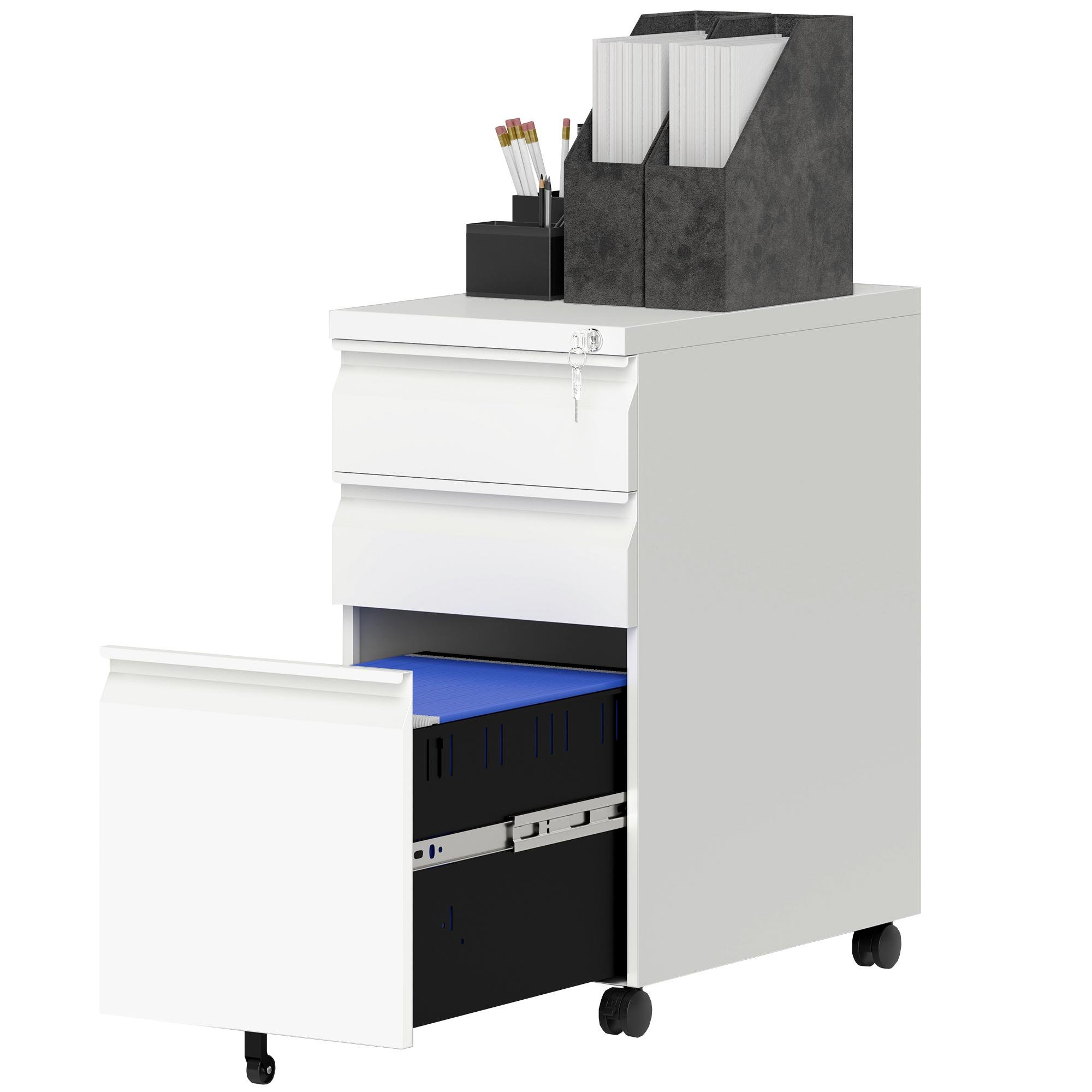 White 3 Drawer Lockable Cabinet with File Storage
