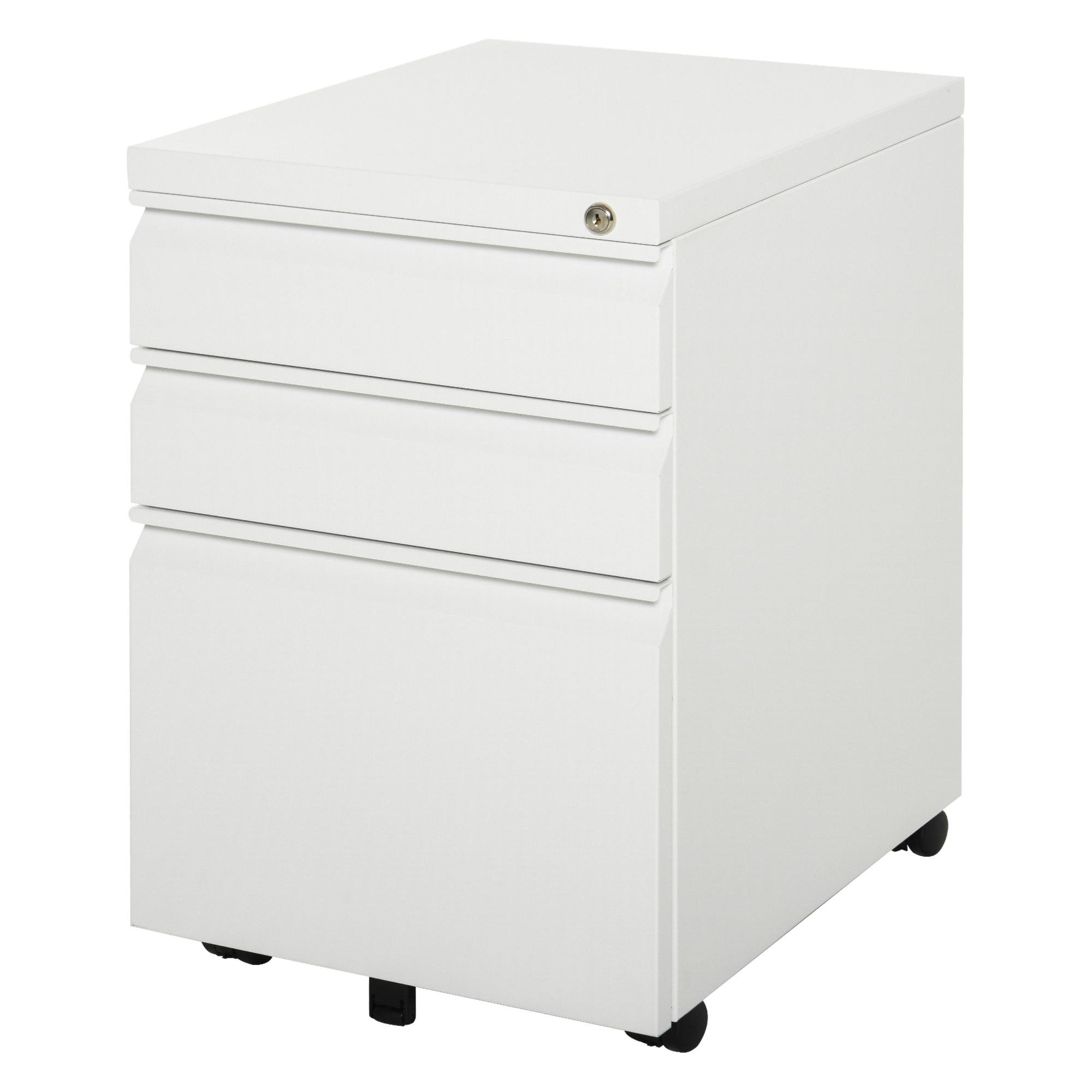 White Steel Mobile File Cabinet with Central Locking