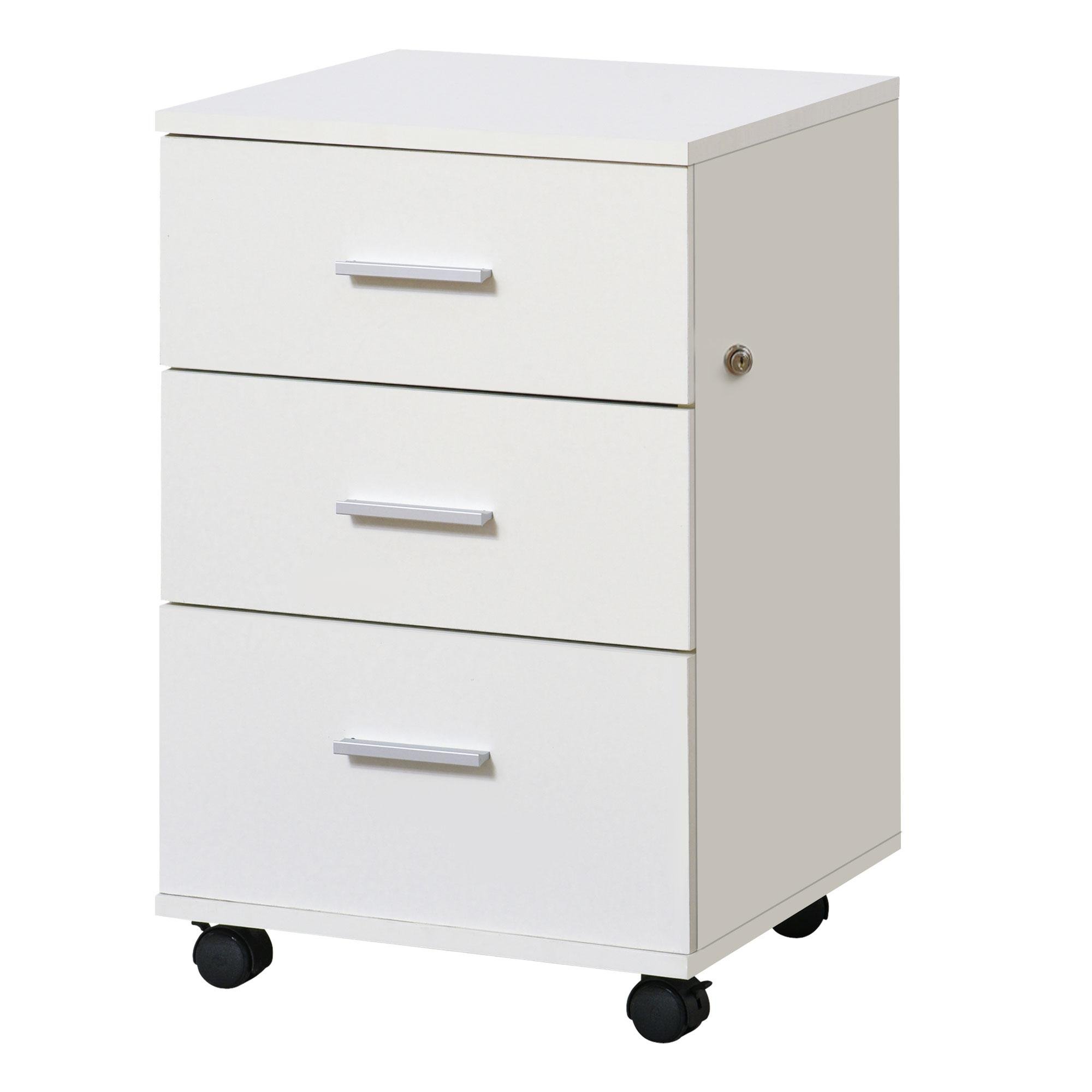 White 3 Drawer Storage Cabinet with Lock for Home Office