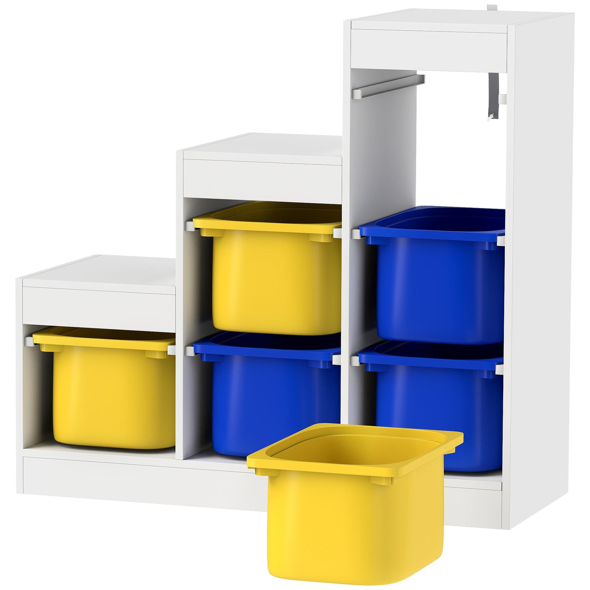 Yellow Blue Six Bin Organizer with Three-Layer Storage