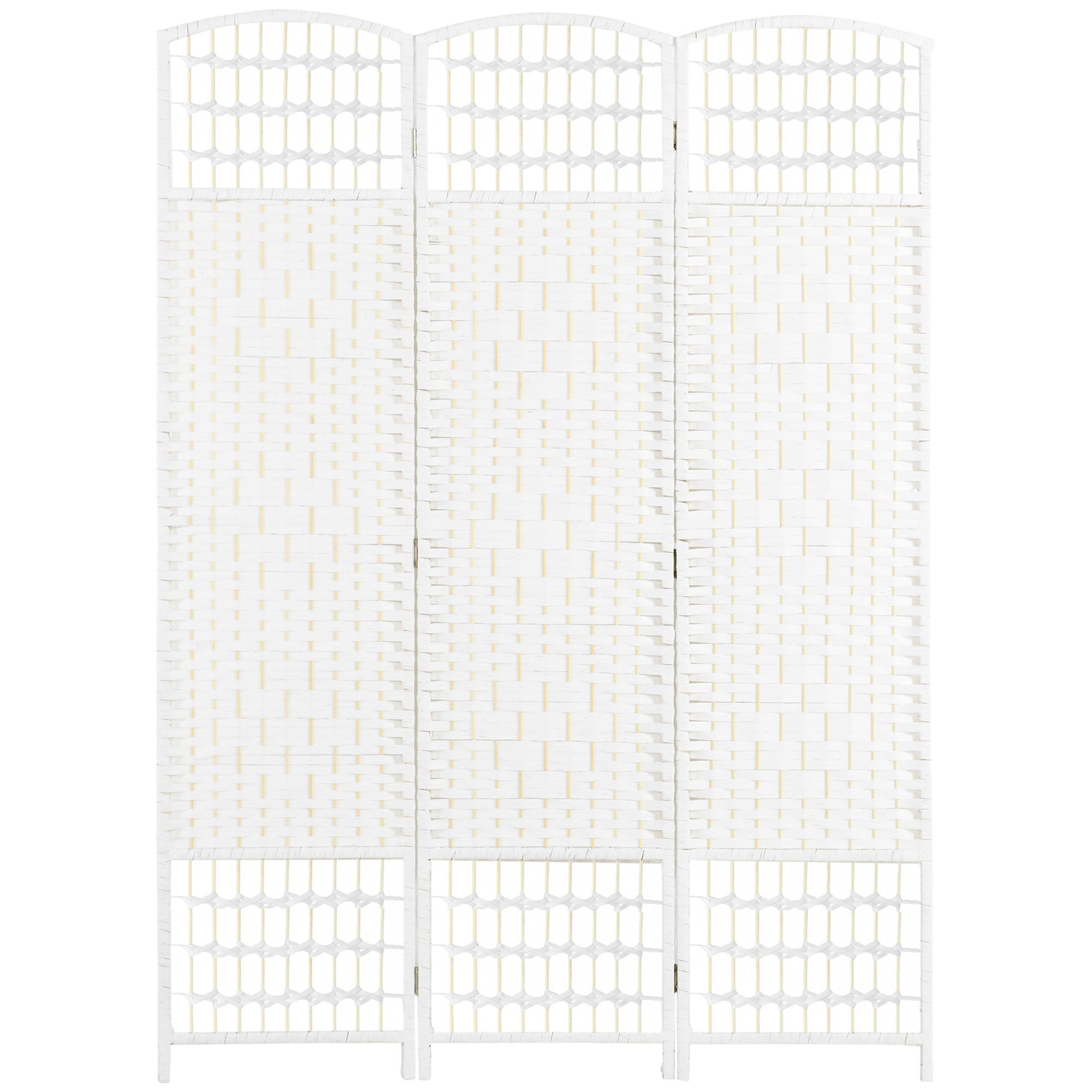 White Paper 3 Panel Divider with Woven Privacy Screen