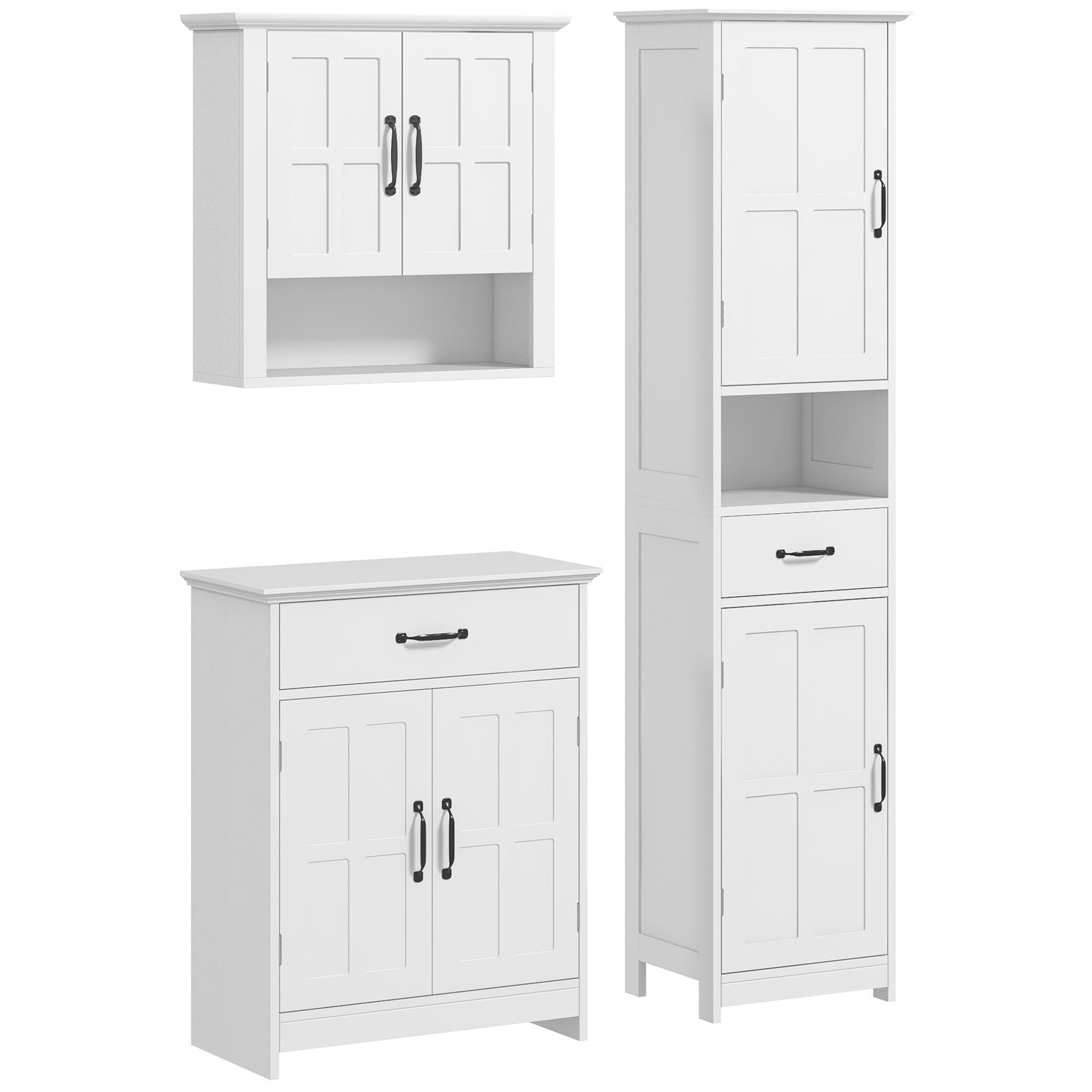 White Three-Piece Bathroom Furniture Set with Adjustable Shelves