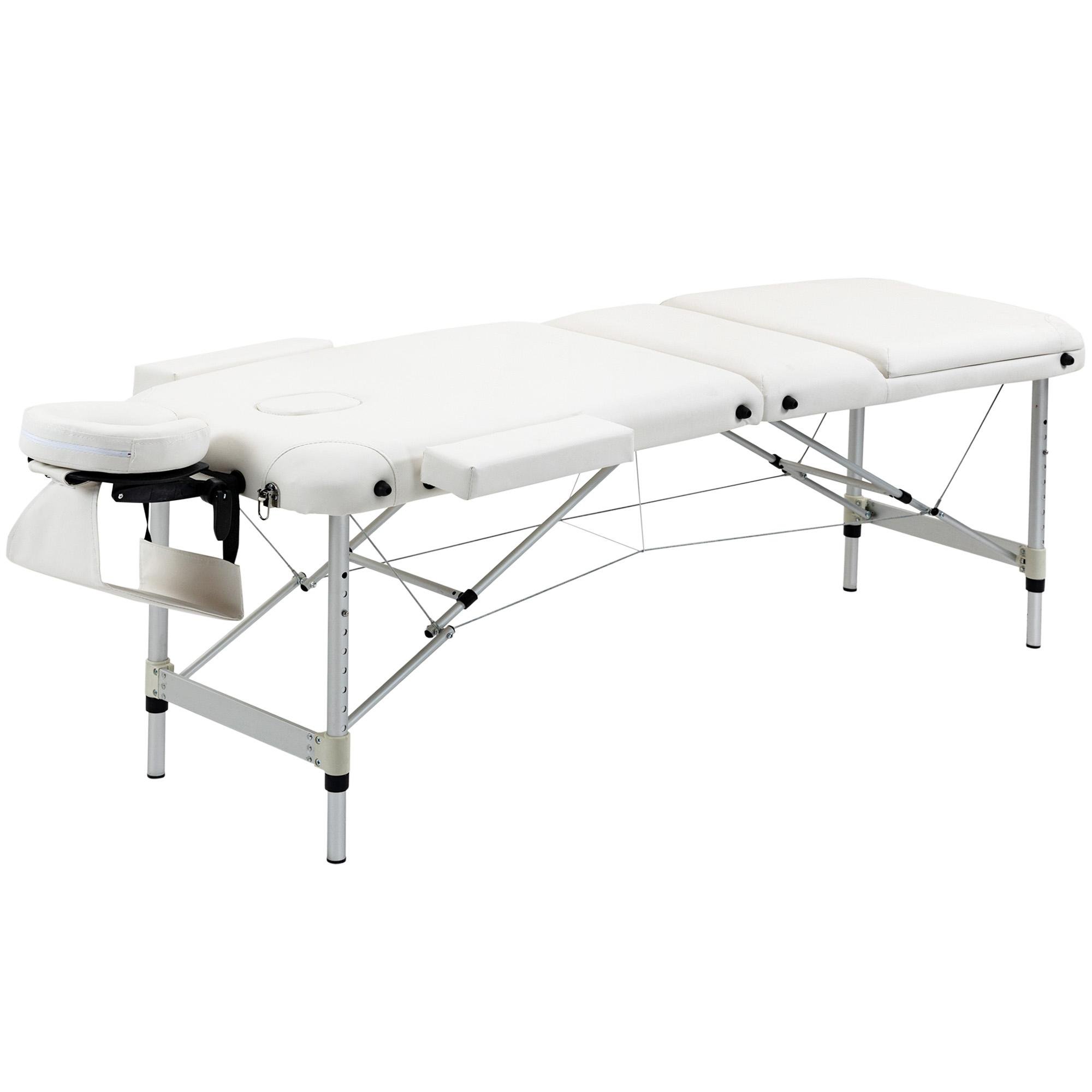 White Faux Leather Massage Table, Foldable 84.6-Inch