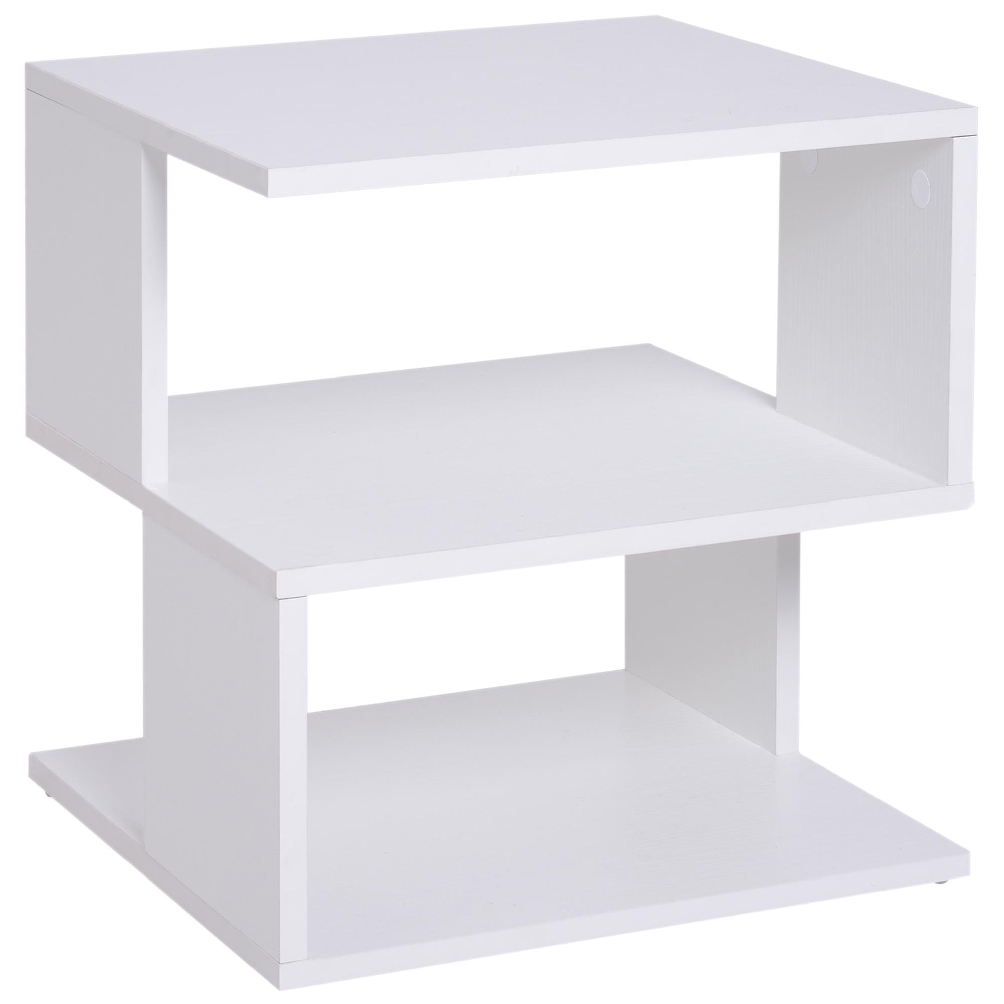 White Three Tier Side Table with Open Shelves, 15.75 in