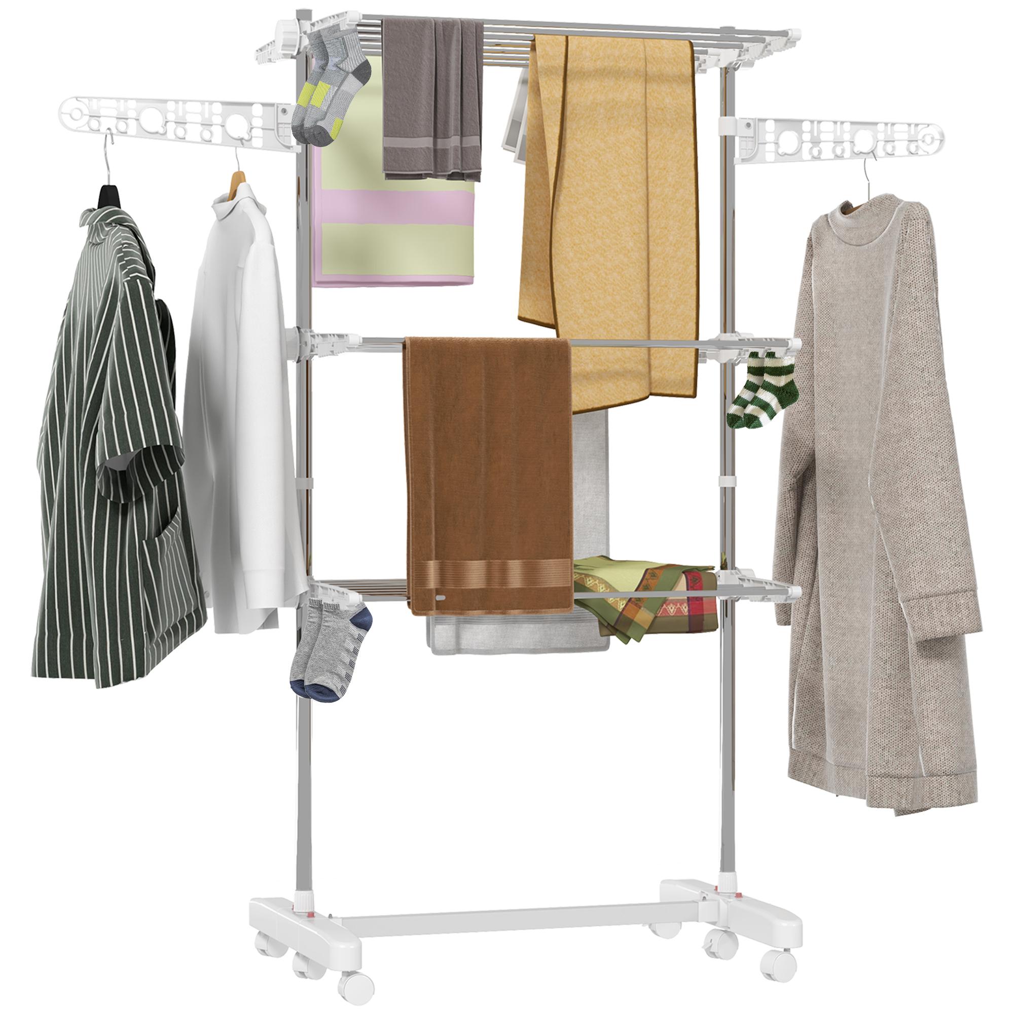 White 3-Tier Clothes Airer with Foldable Wings