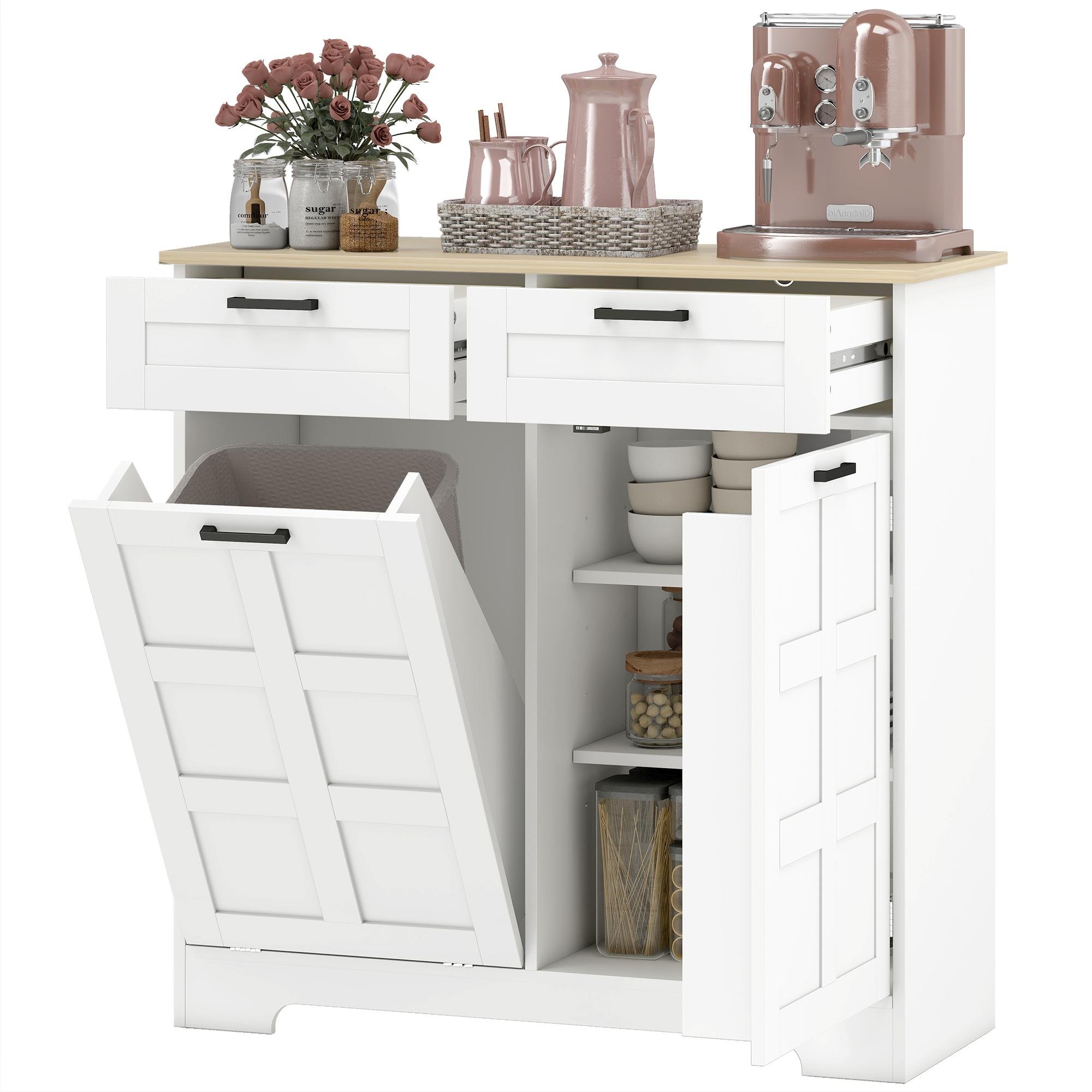 White 13 Gallon Tilt Out Cabinet with Drawers