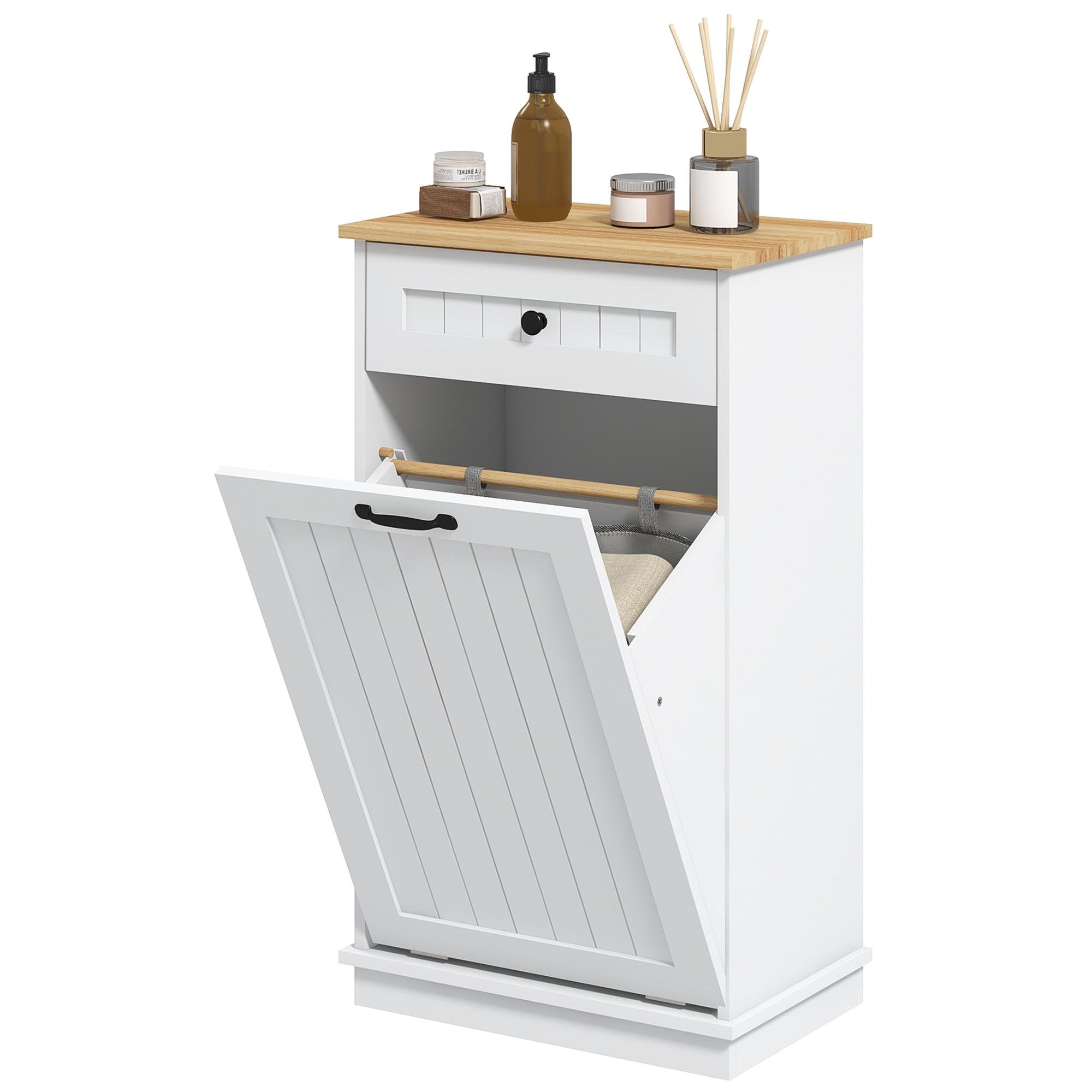 White Tilt-Out Laundry Cabinet with Removable Basket