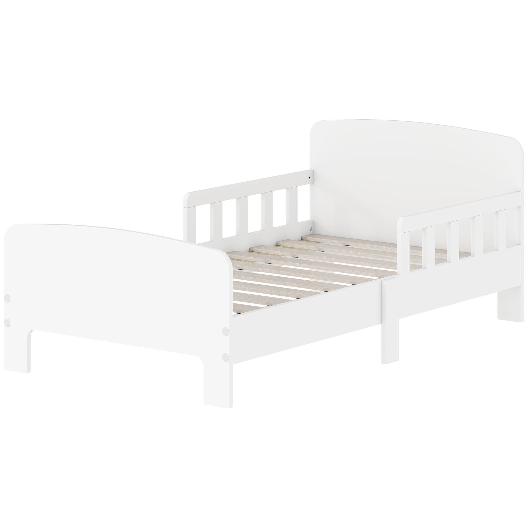 white MDF toddler bed with side rails for kids