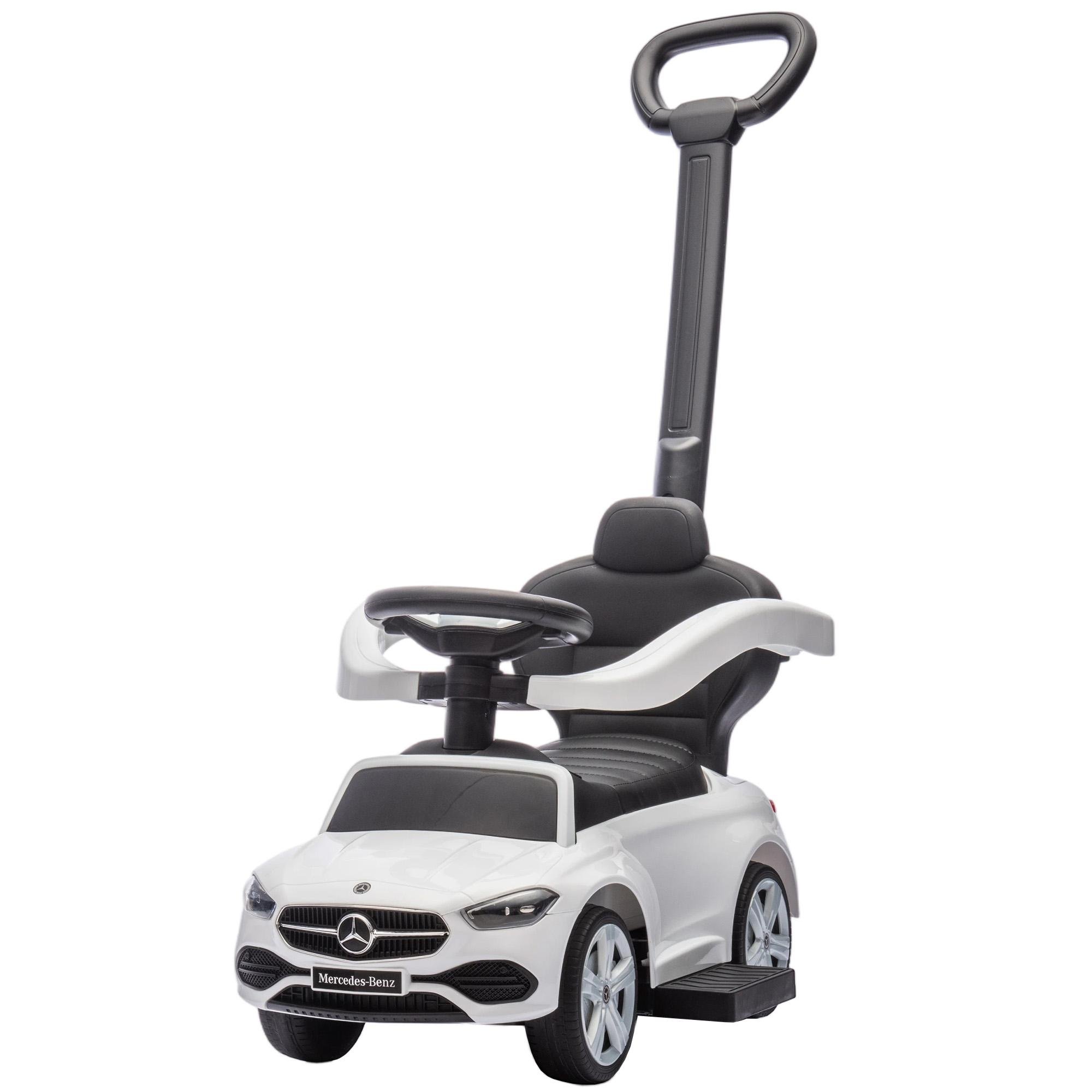 White 3-in-1 Toddler Push Car with Parent Steering
