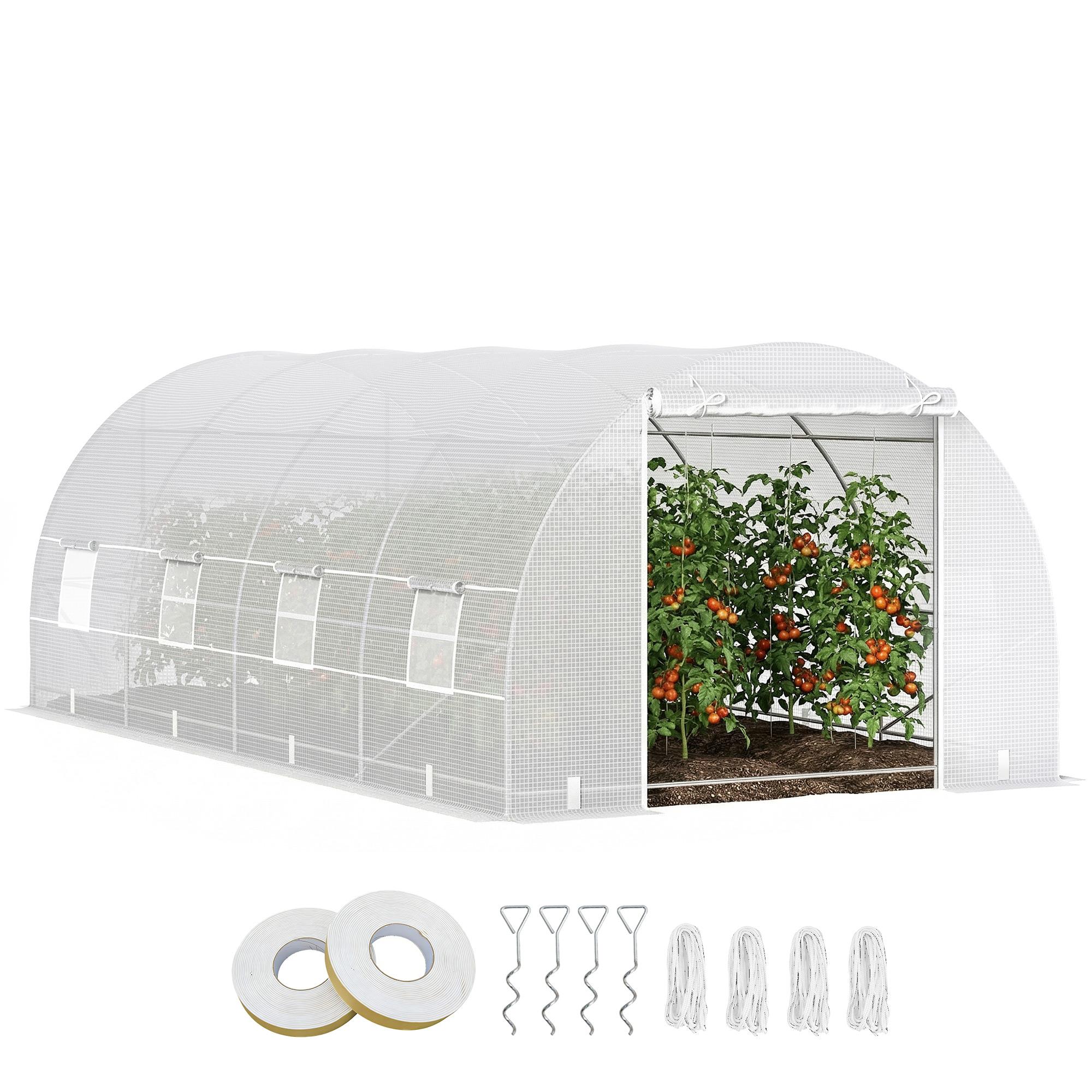 White PE Tunnel Greenhouse 20x10x7ft with Roll-Up Windows