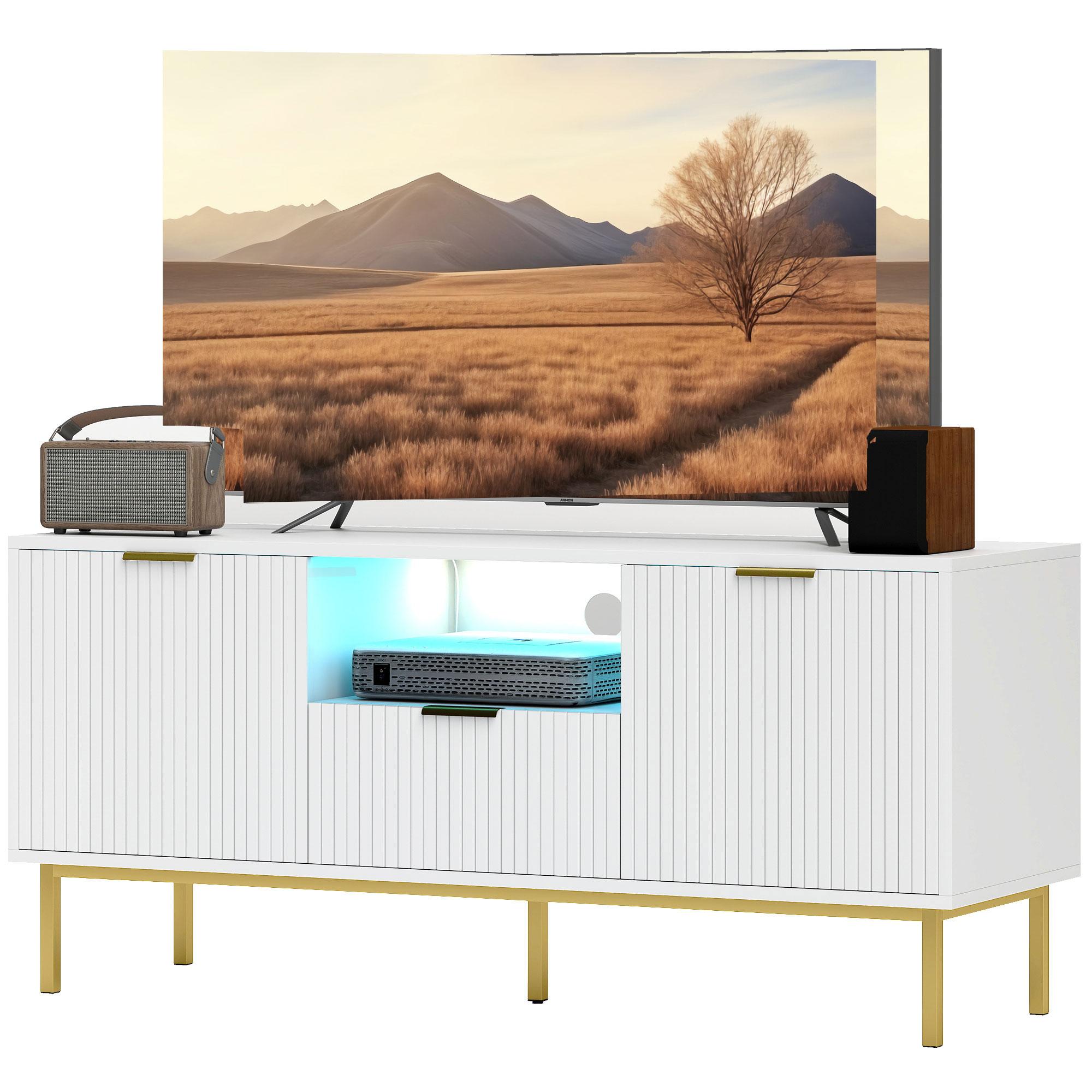 47.2 inch white tv console with RGB LED lighting