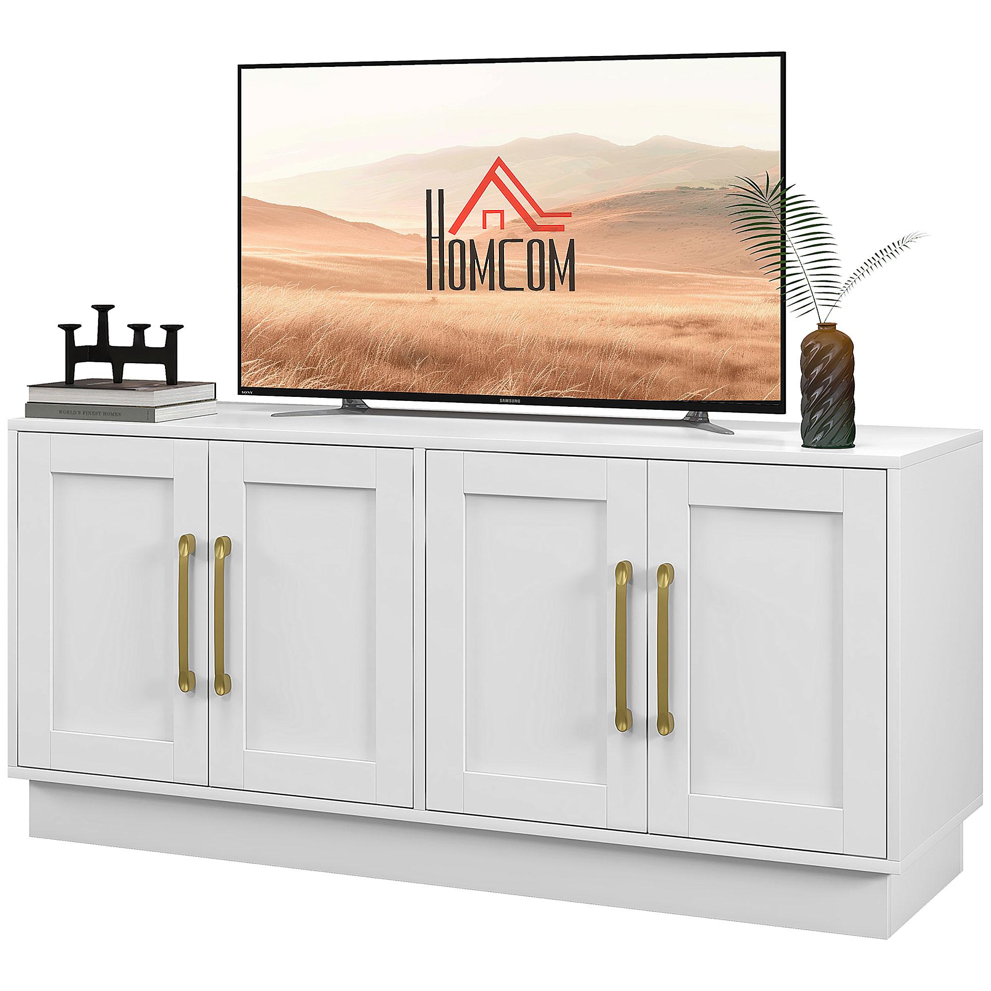 White Cable Management TV Stand with Storage for 55-Inch TVs