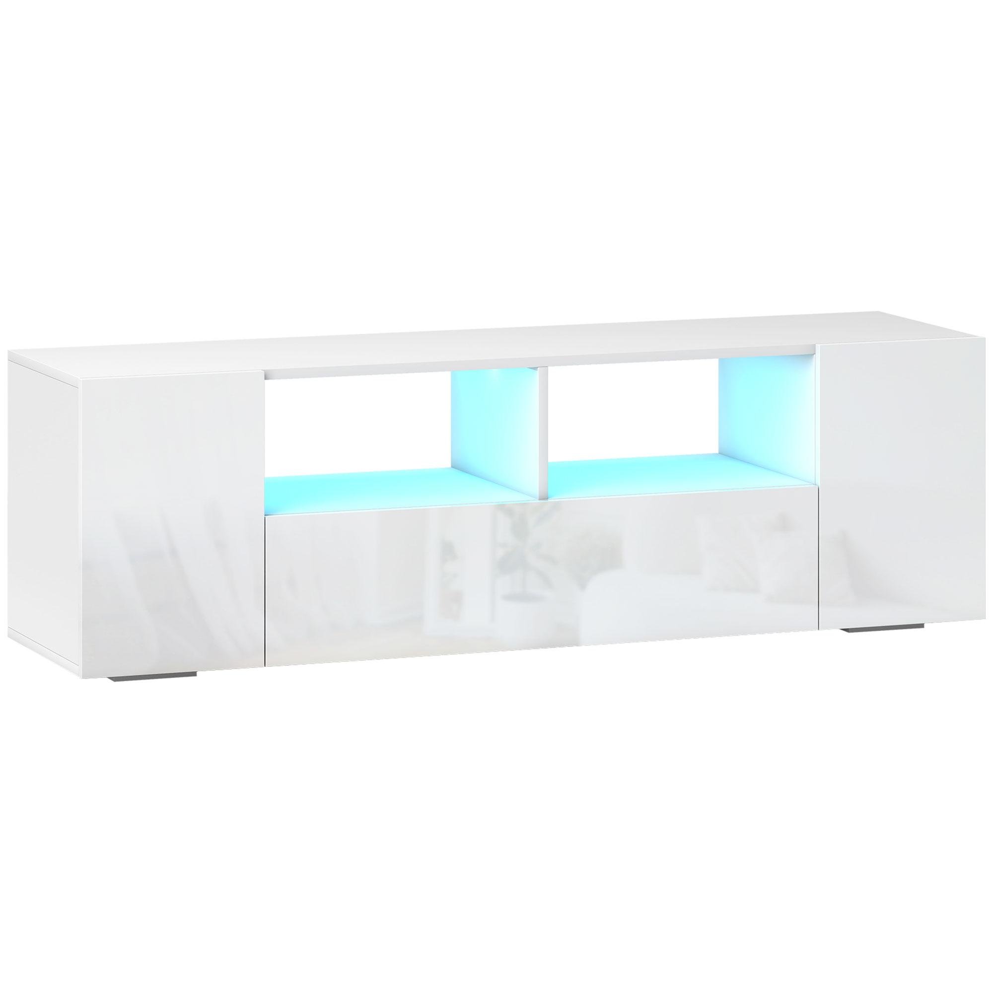 53.9 Inch White TV Stand with LED Lights and Storage
