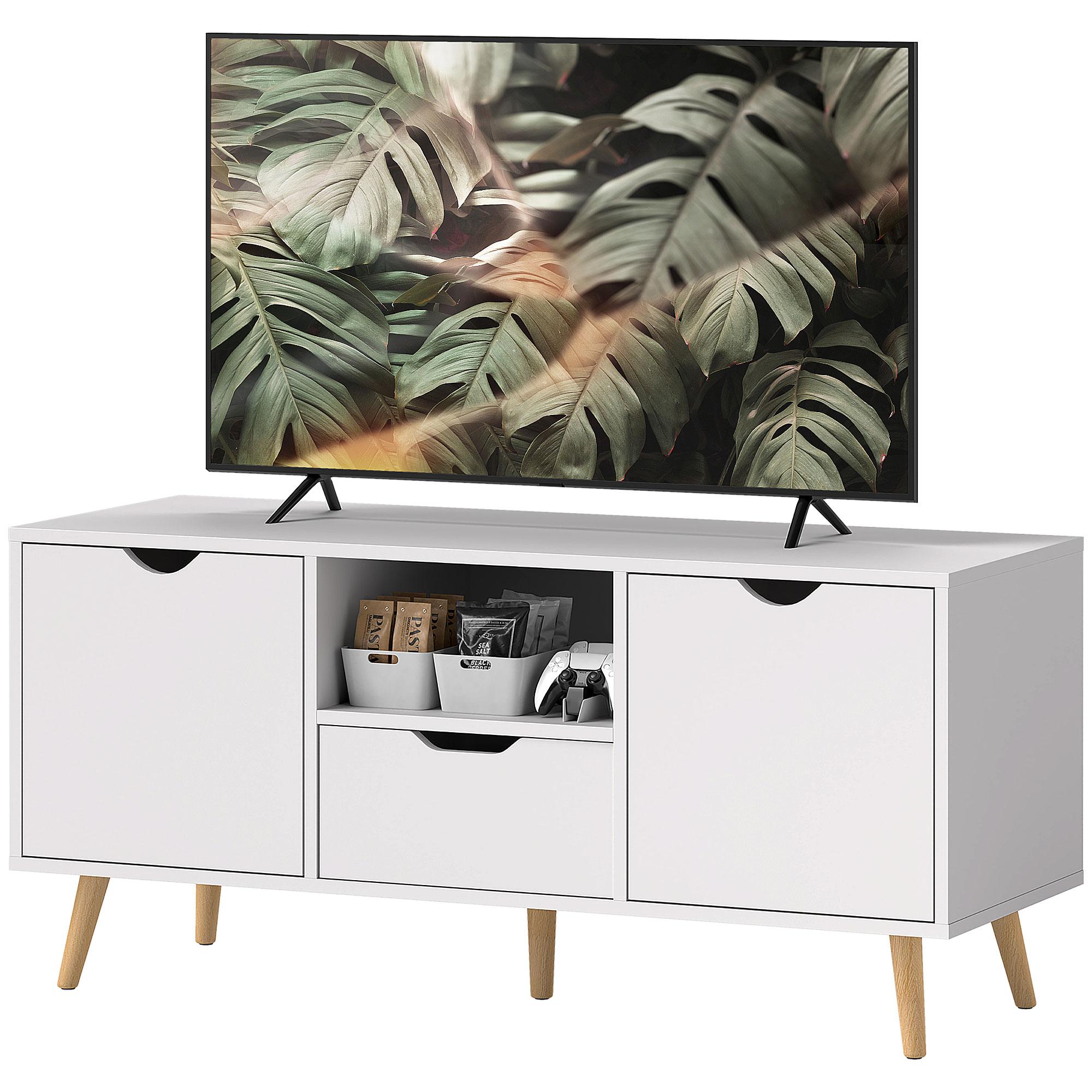 White 50 Inch TV Stand with Open Shelf and Storage
