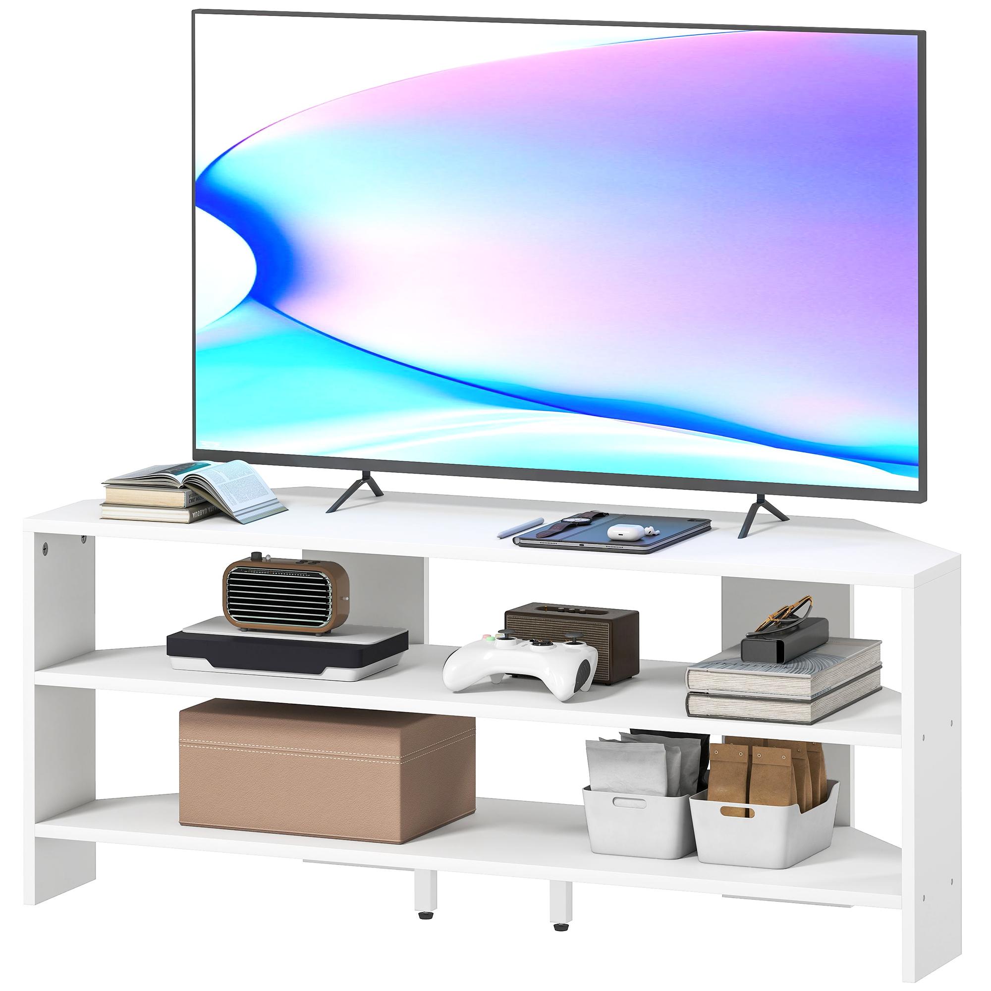 White Corner TV Stand with Two Open Shelves for 47-Inch TVs