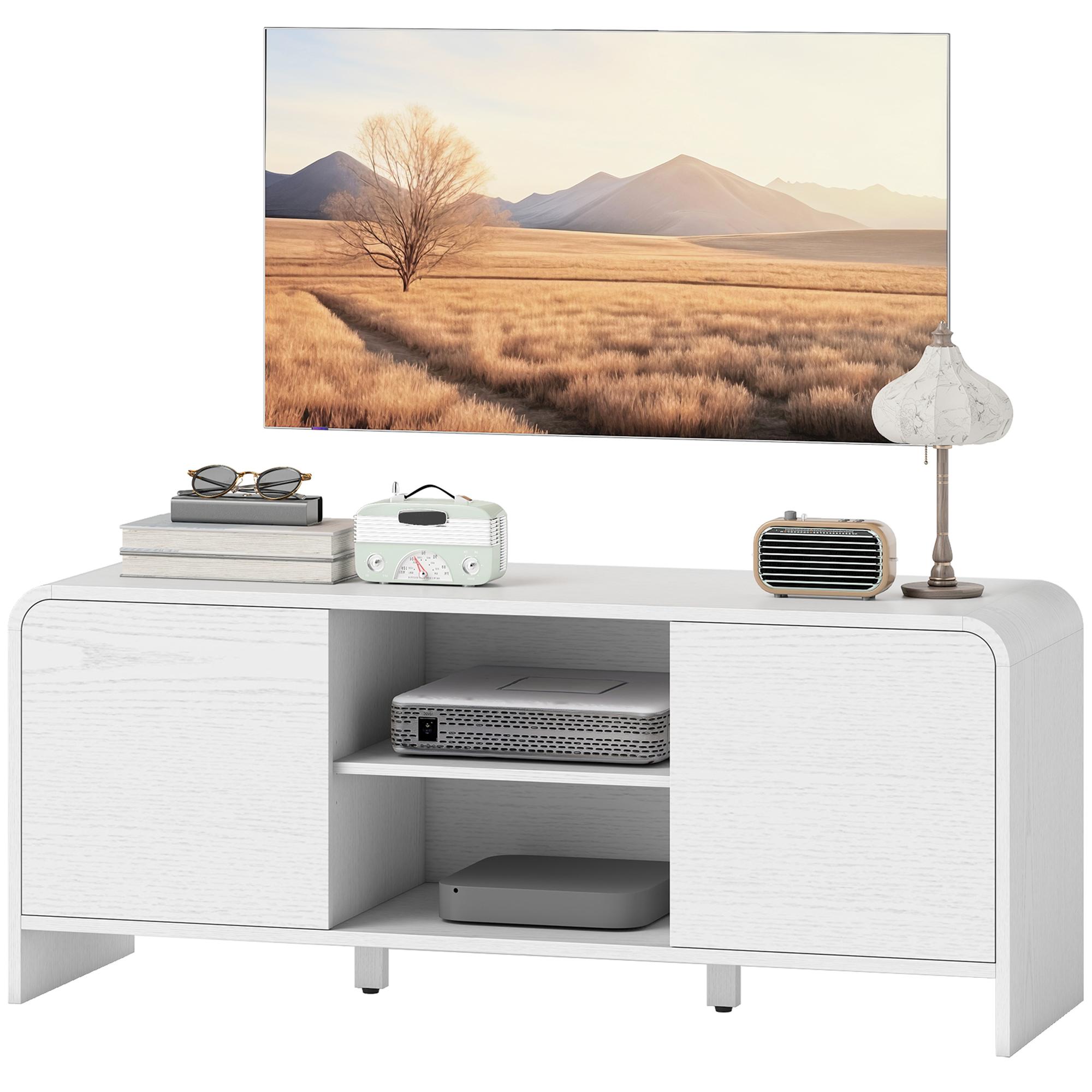 White Nordic TV Stand with Adjustable Shelf, 55 Inch
