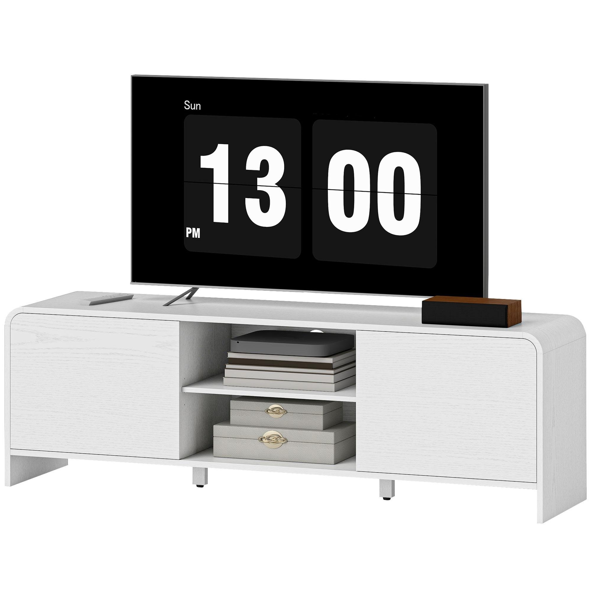 White 65 Inch TV Stand with Two Cabinets