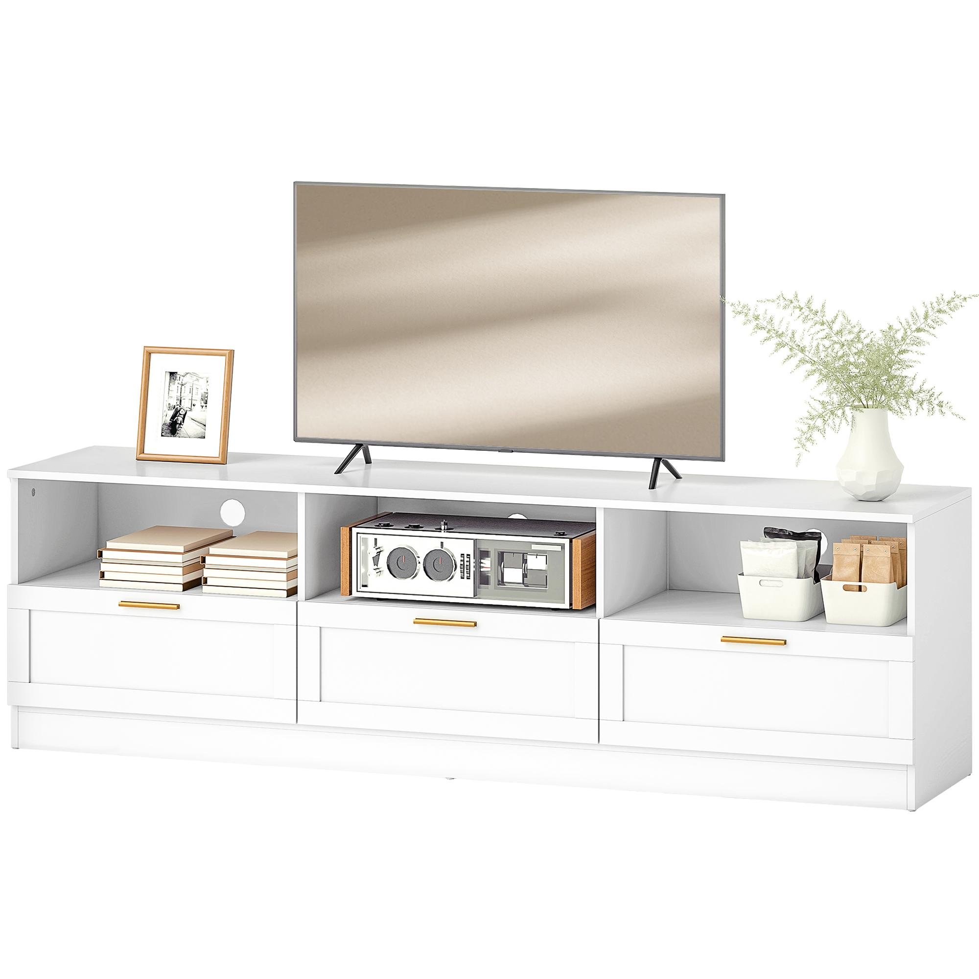 White 85 Inch TV Stand with Storage and 3 Cabinets