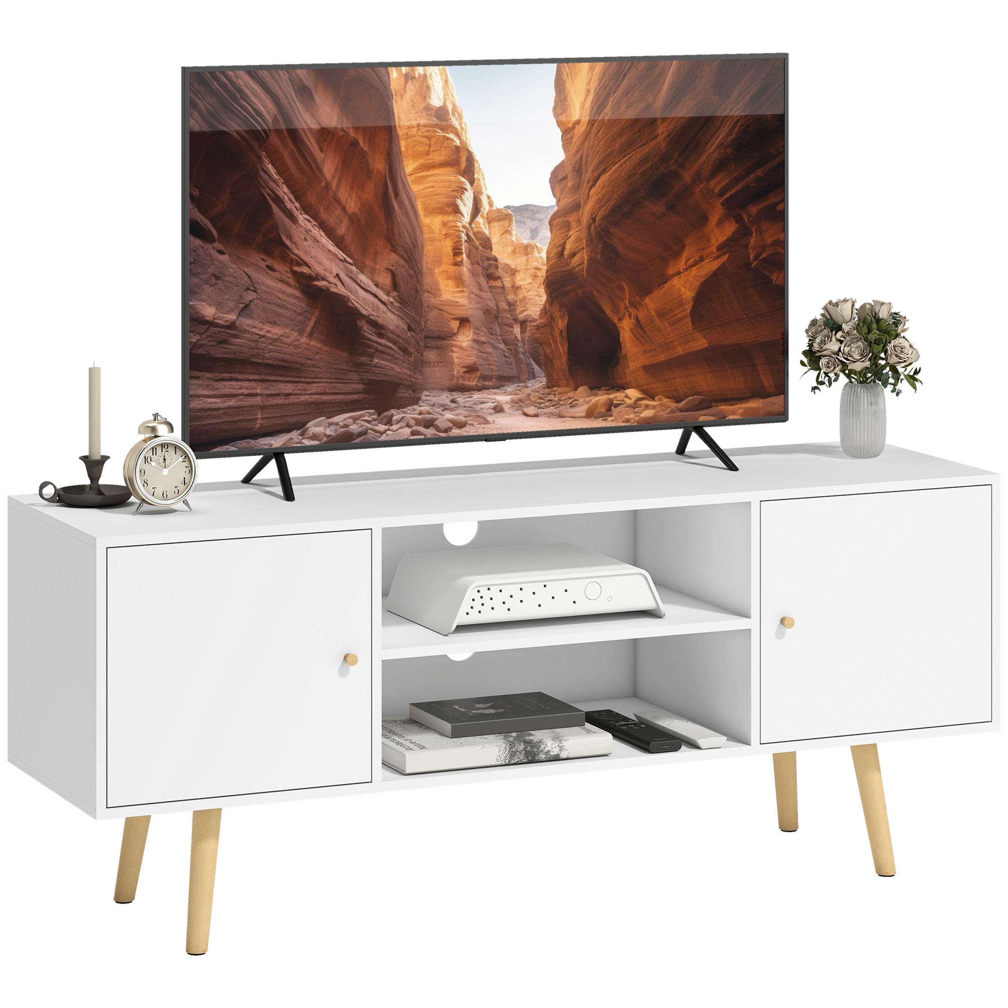 White 55 Inch TV Stand with Storage for Living Rooms