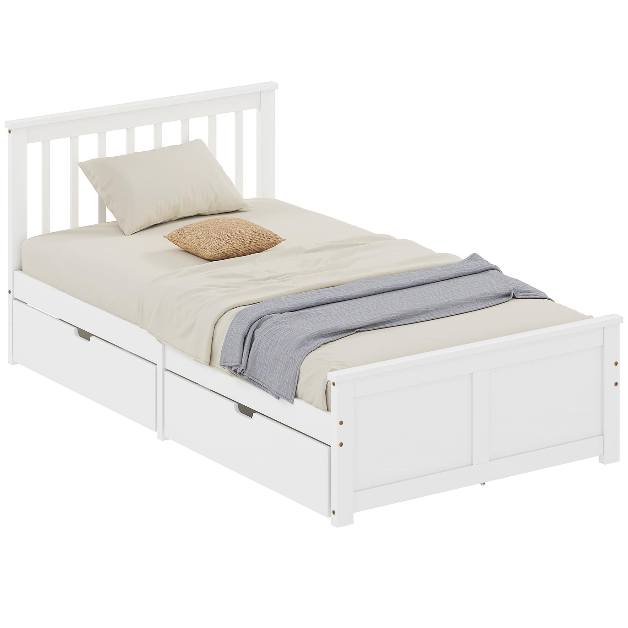 White Twin Storage Bed with Two Drawers