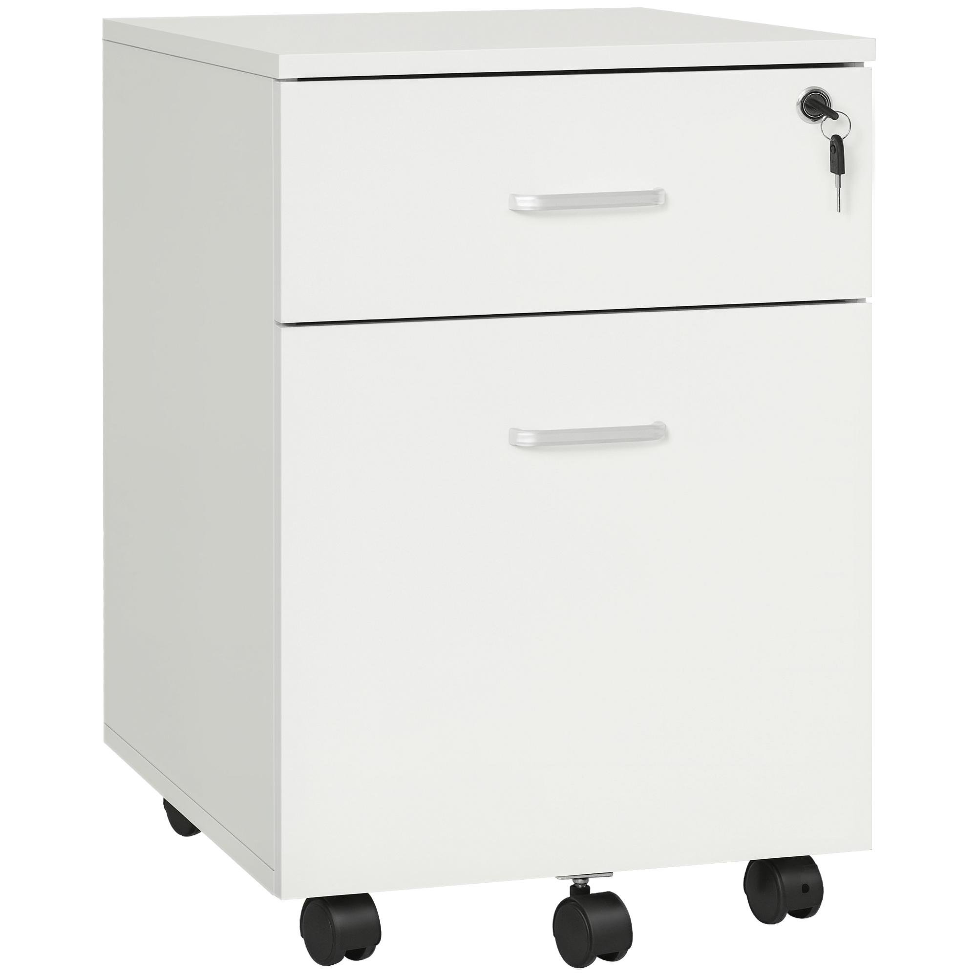 White Two Drawer Lockable Cabinet with Wheels for Home Offices