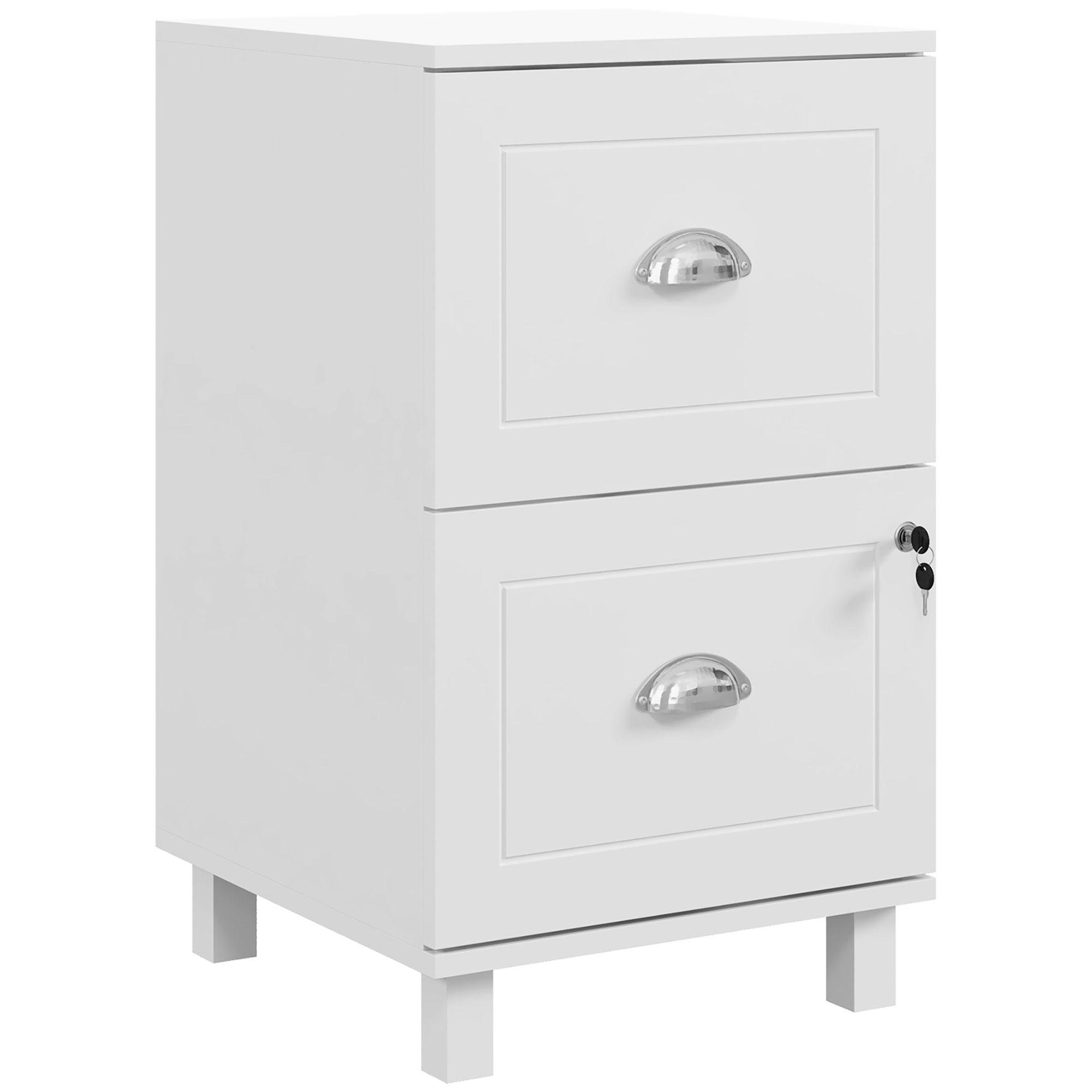 White Two Drawer File Cabinet with Adjustable Bars