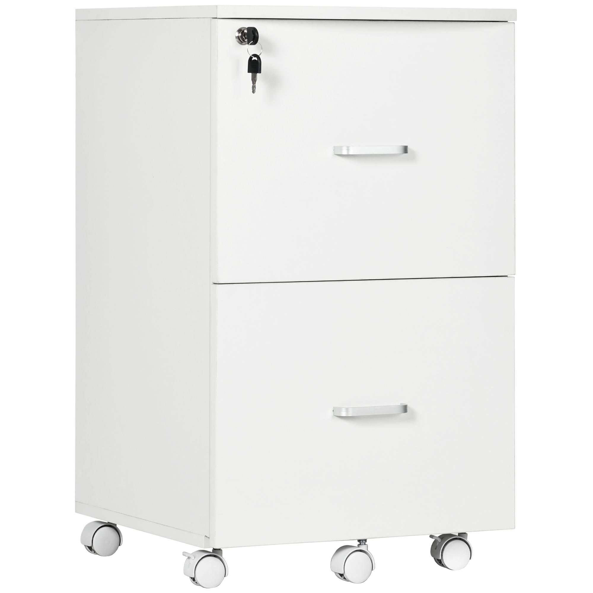 White 2 drawer rolling cabinet with lock for home office