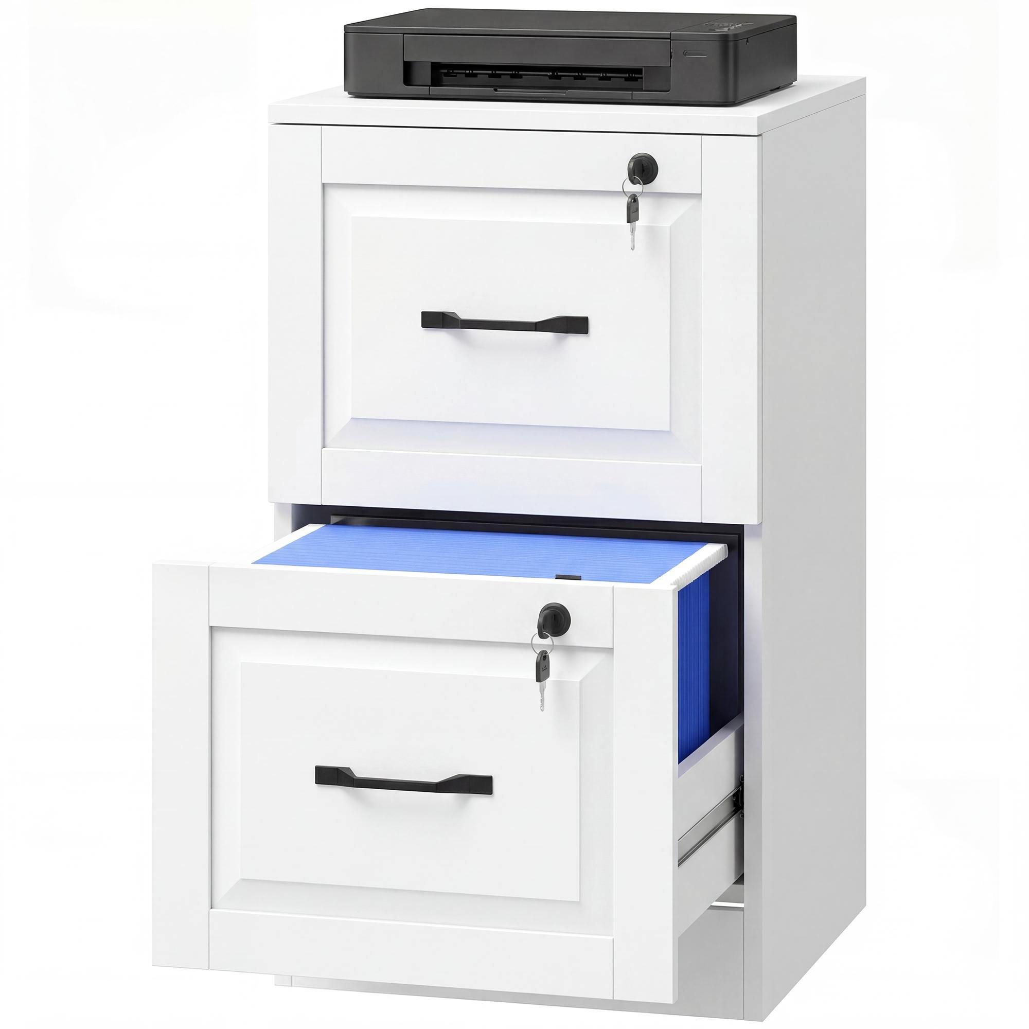 White 2 Drawer MDF Cabinet with Adjustable Rails for A4 and Letter Files
