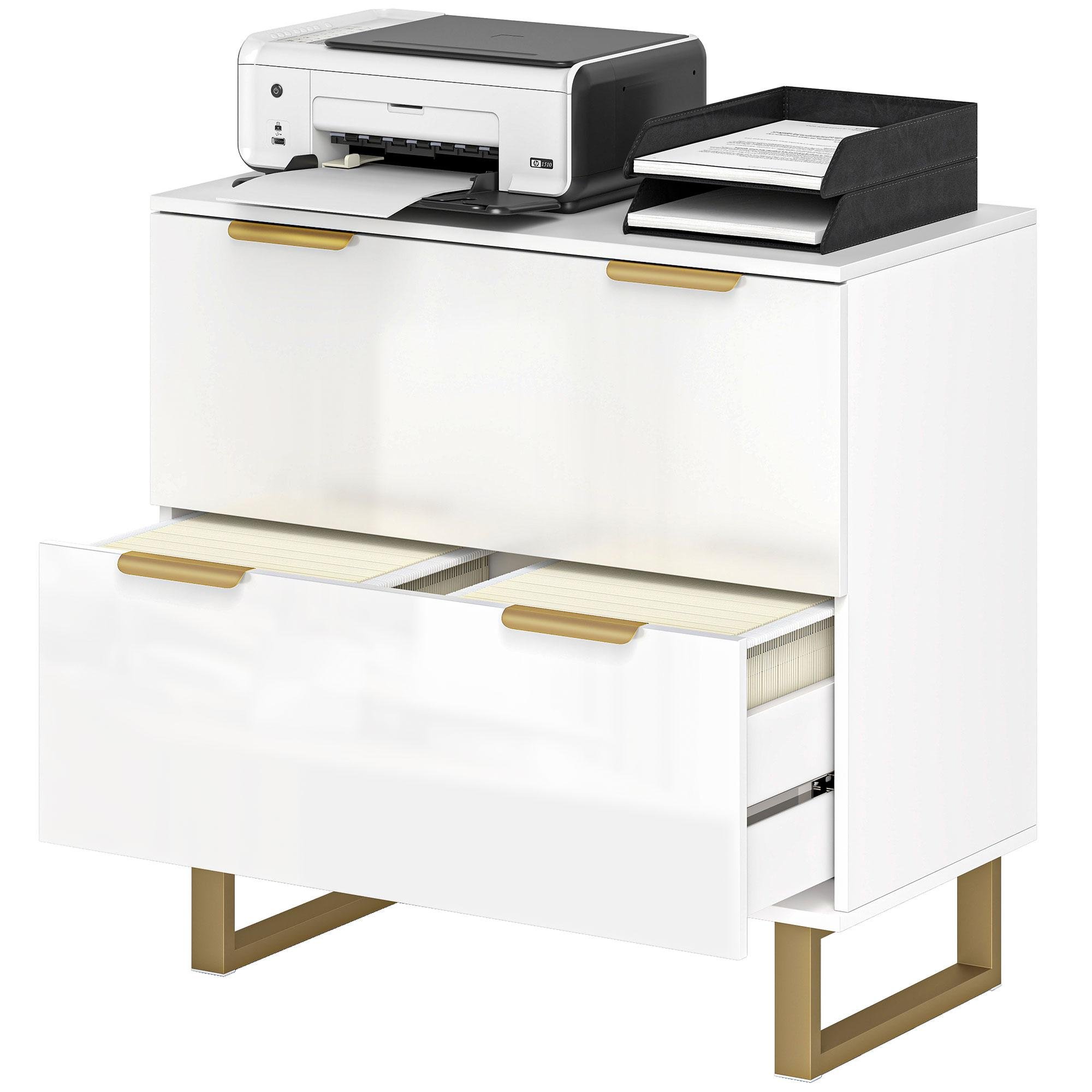 White High Gloss Lateral Cabinet with 2 Drawers