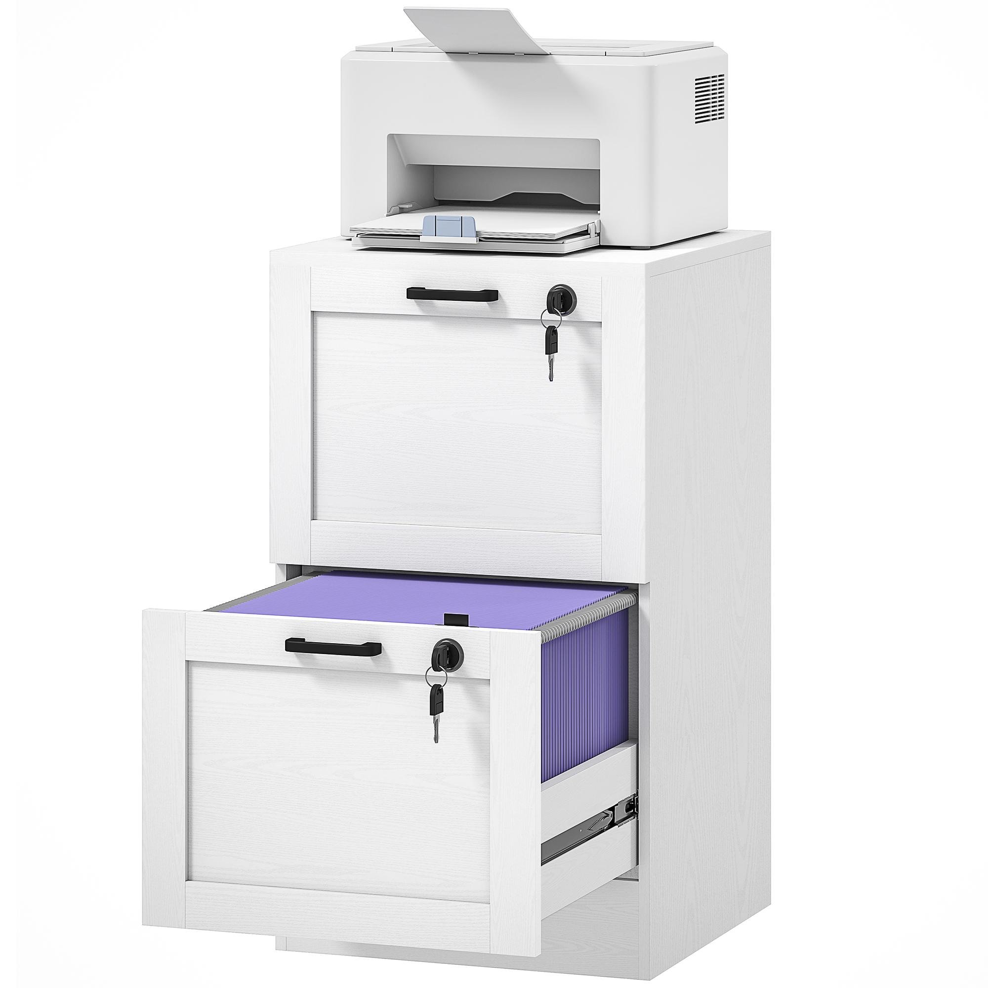 White MDF 2 Drawer Cabinet with Lock for Home Offices