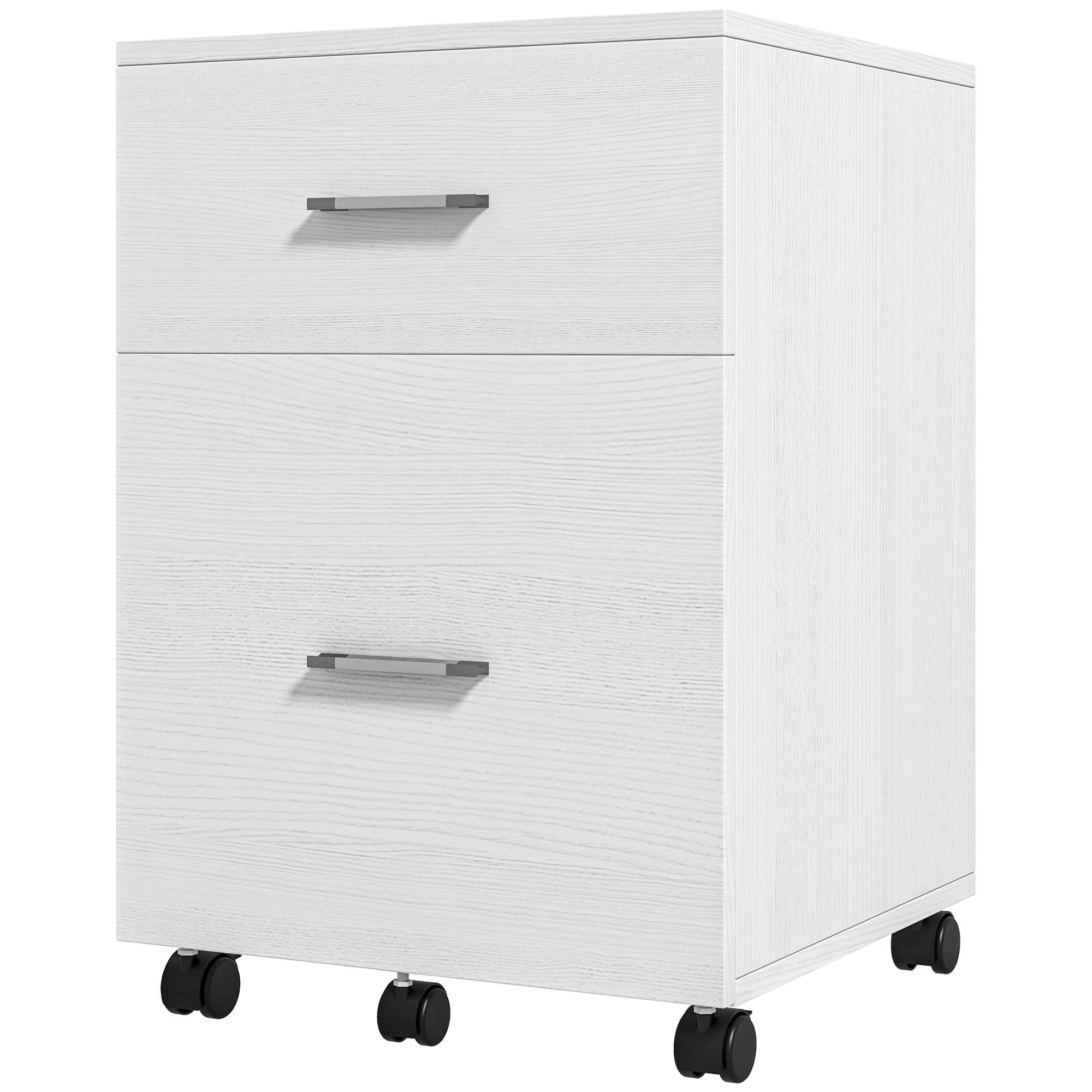 White Wheeled File Cabinet with Two Drawers and Wheels