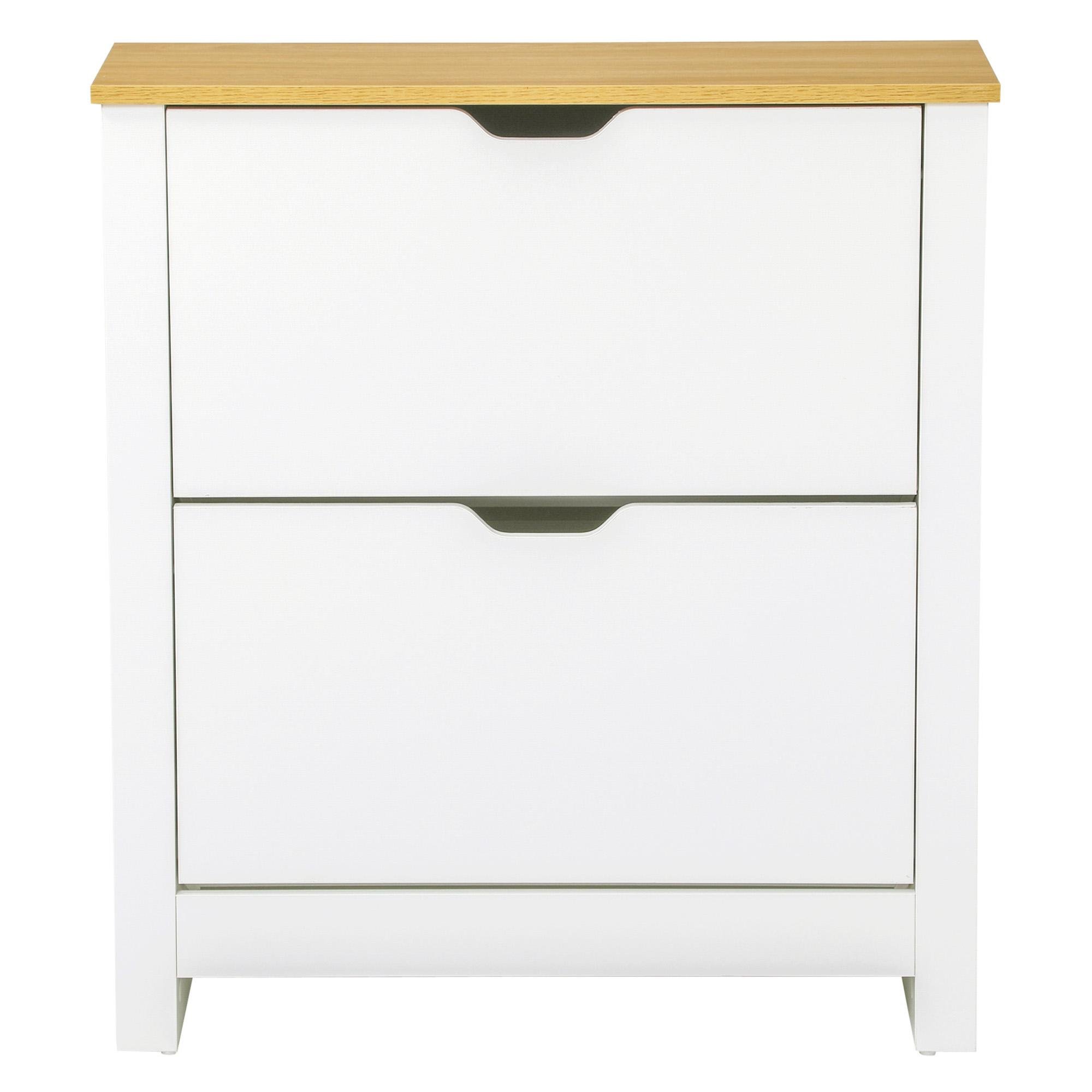 White 2 Drawer Shoe Cabinet with Adjustable Shelves