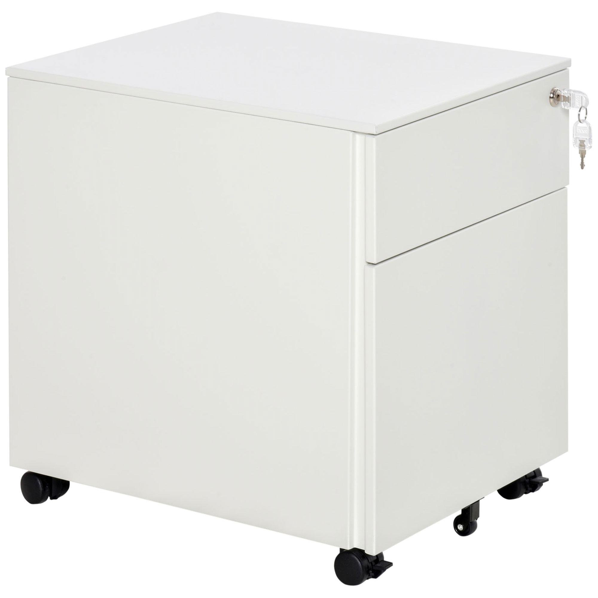 White Steel 2-Drawer Filing Cabinet on Wheels