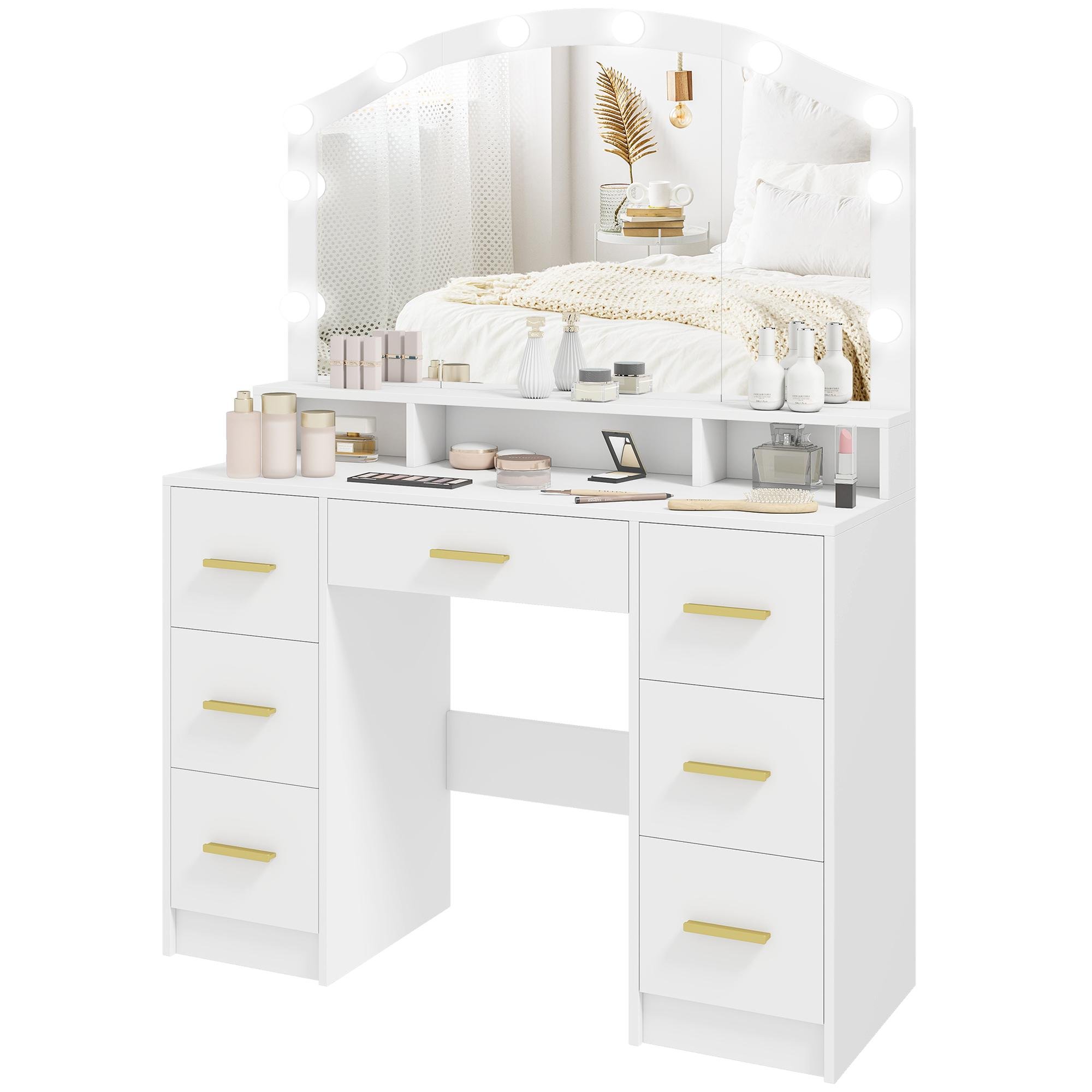 White 10 Light Dressing Table with 7 Drawers