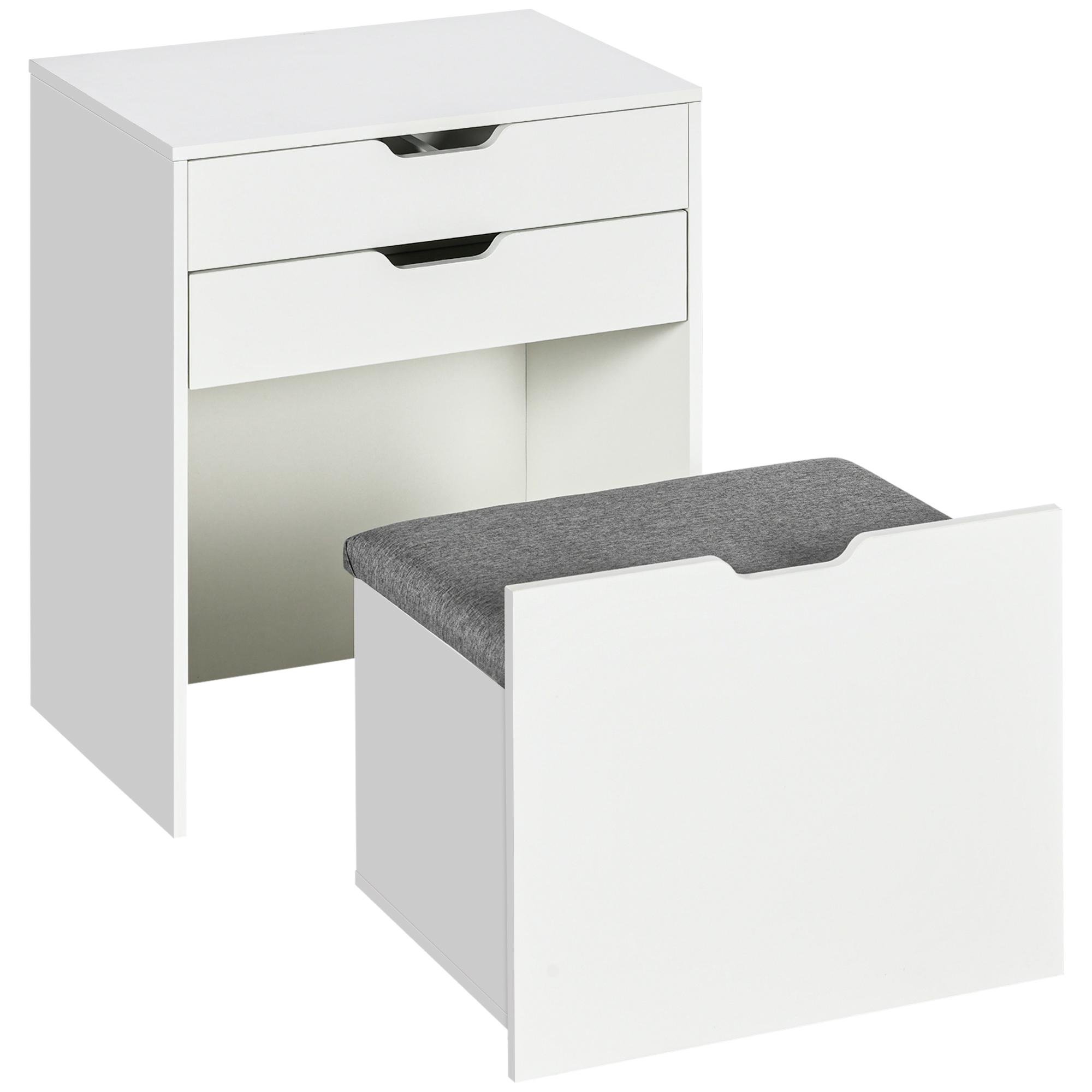 White Flip-Top Vanity Desk with Stool and Storage