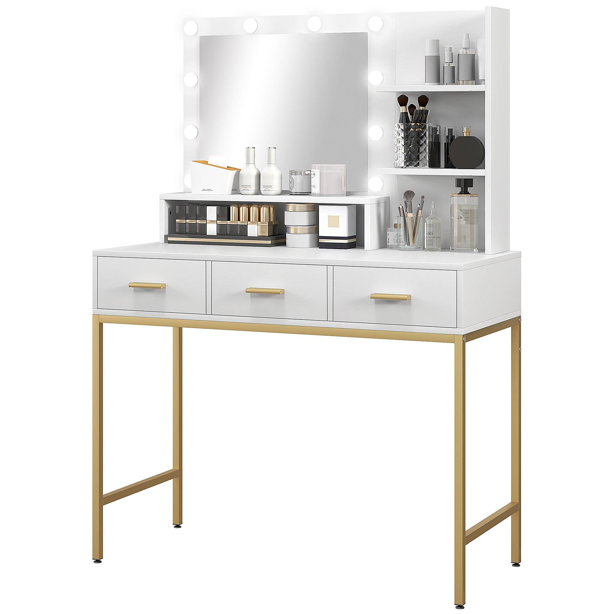White Three Drawer Vanity Table with LED Mirror