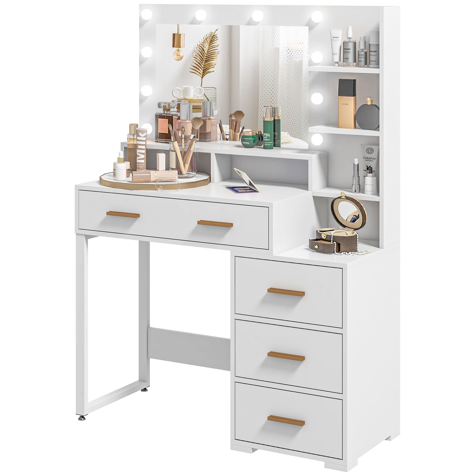 White 6 Shelf Vanity with LED Mirror