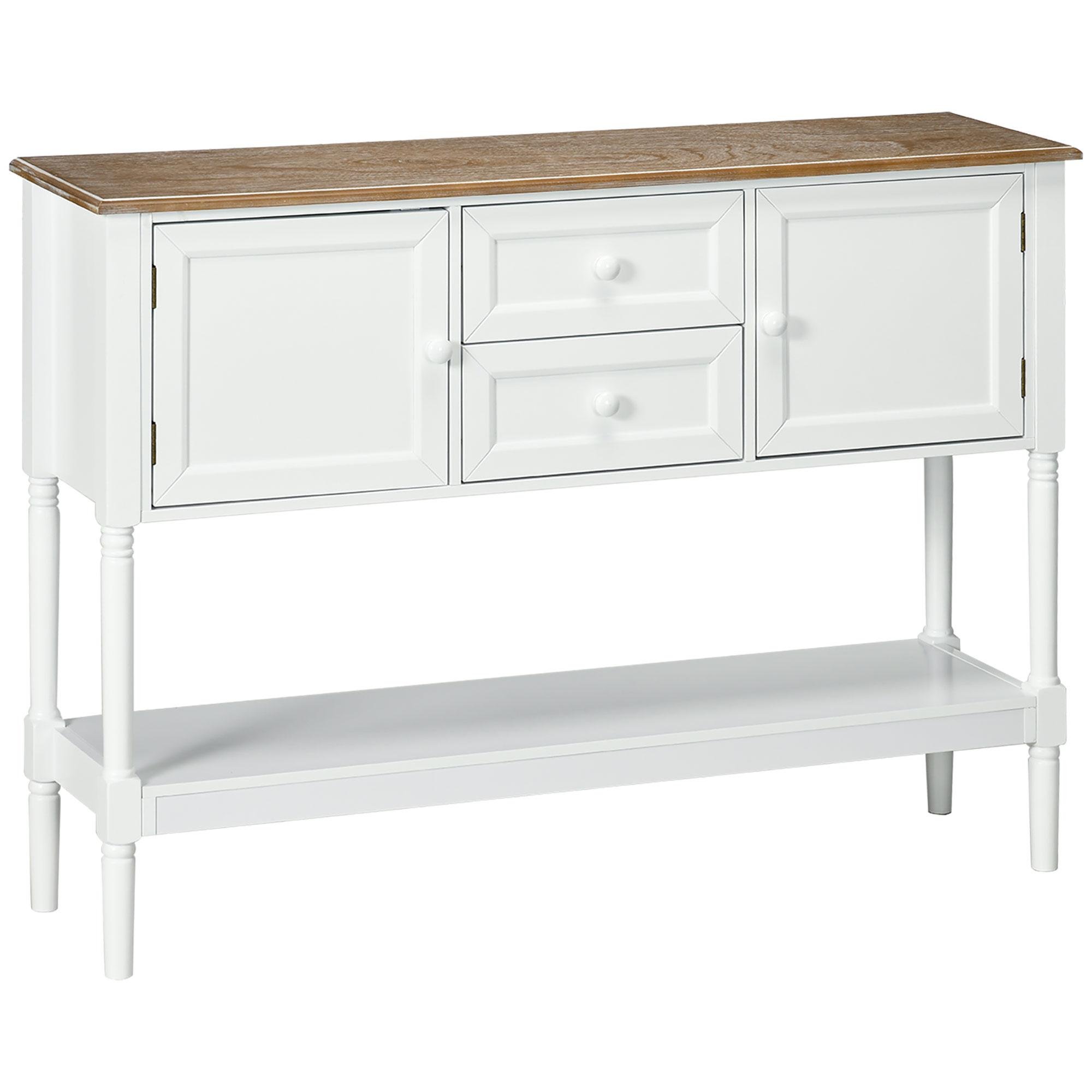 White Vintage Console Table with 2 Drawers, 115 cm Wide