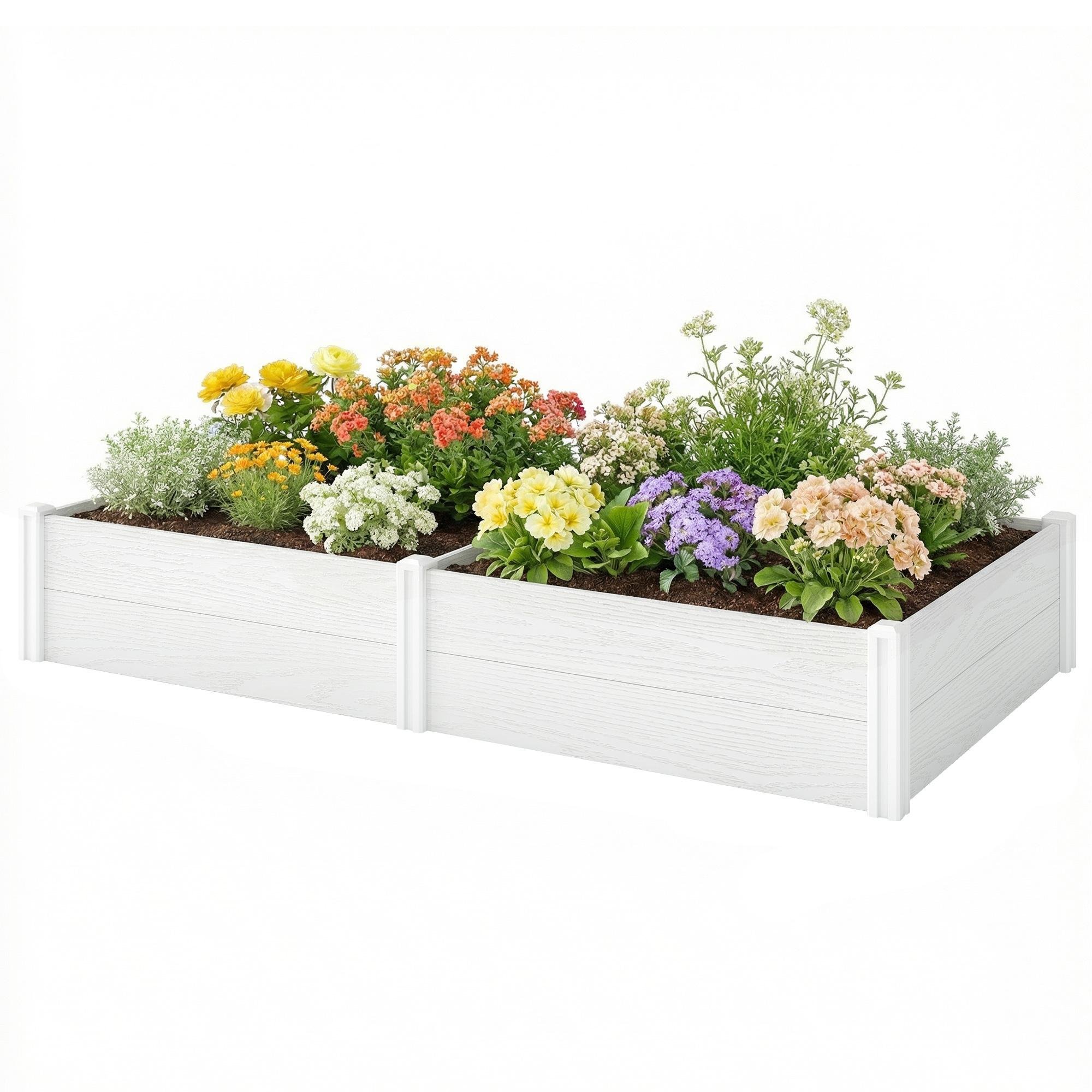 White Vinyl Raised Garden Bed with Divider, 6.5 x 3 ft