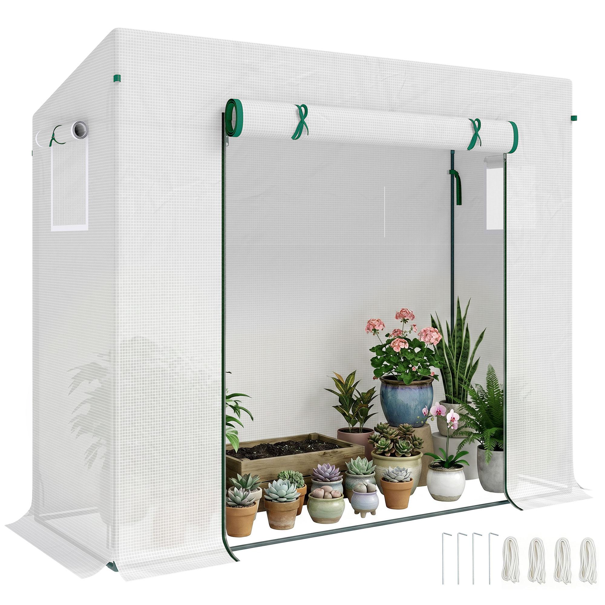 White Walk-In Greenhouse with Roll-Up Door, 78.7 x 29.9 in