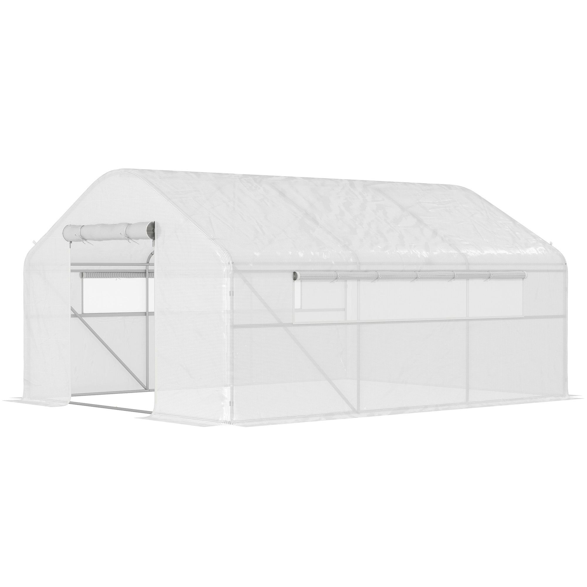 White Galvanized Tunnel Greenhouse with Roll-Up Door