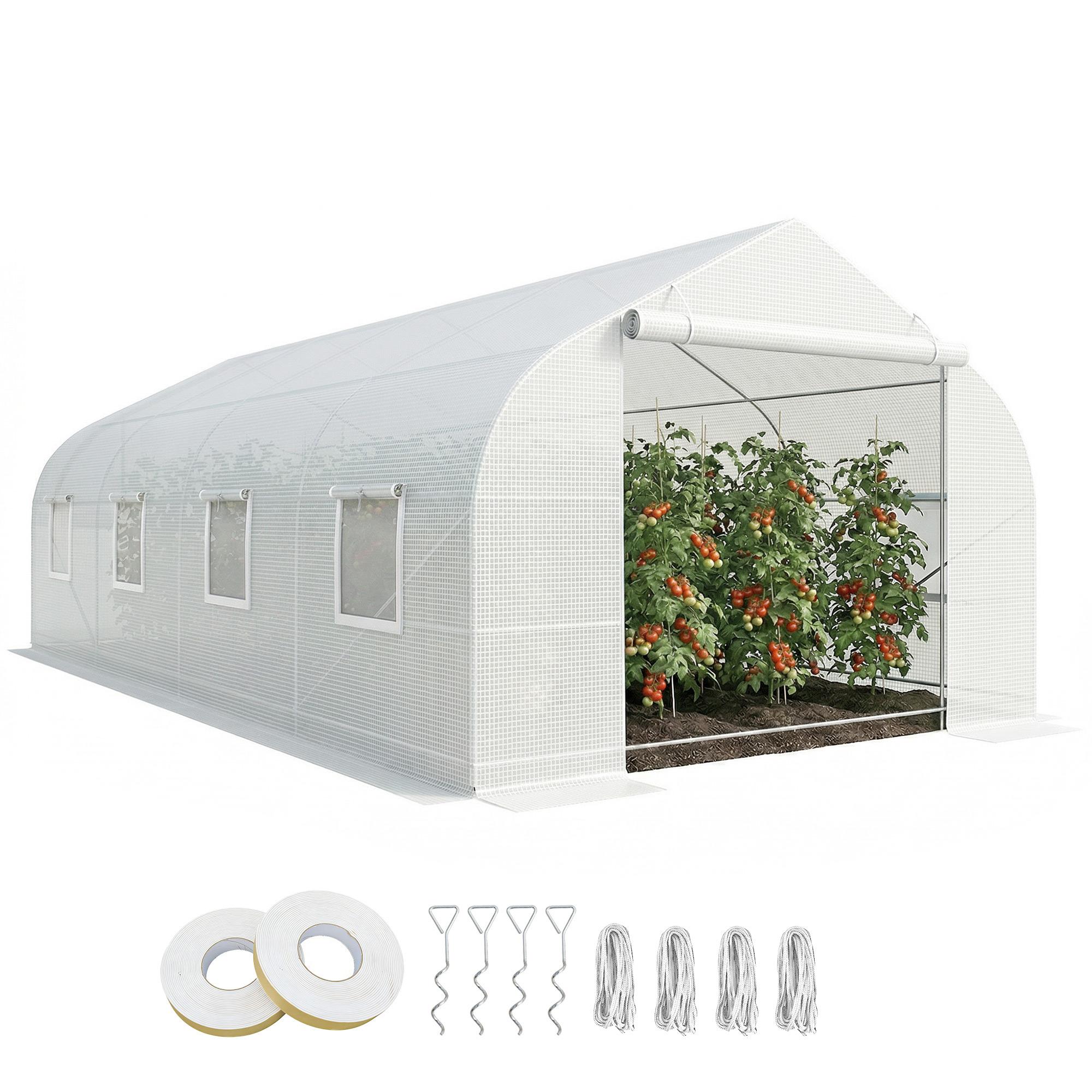 White PE Garden Tunnel Greenhouse, 20' x 10' x 7'