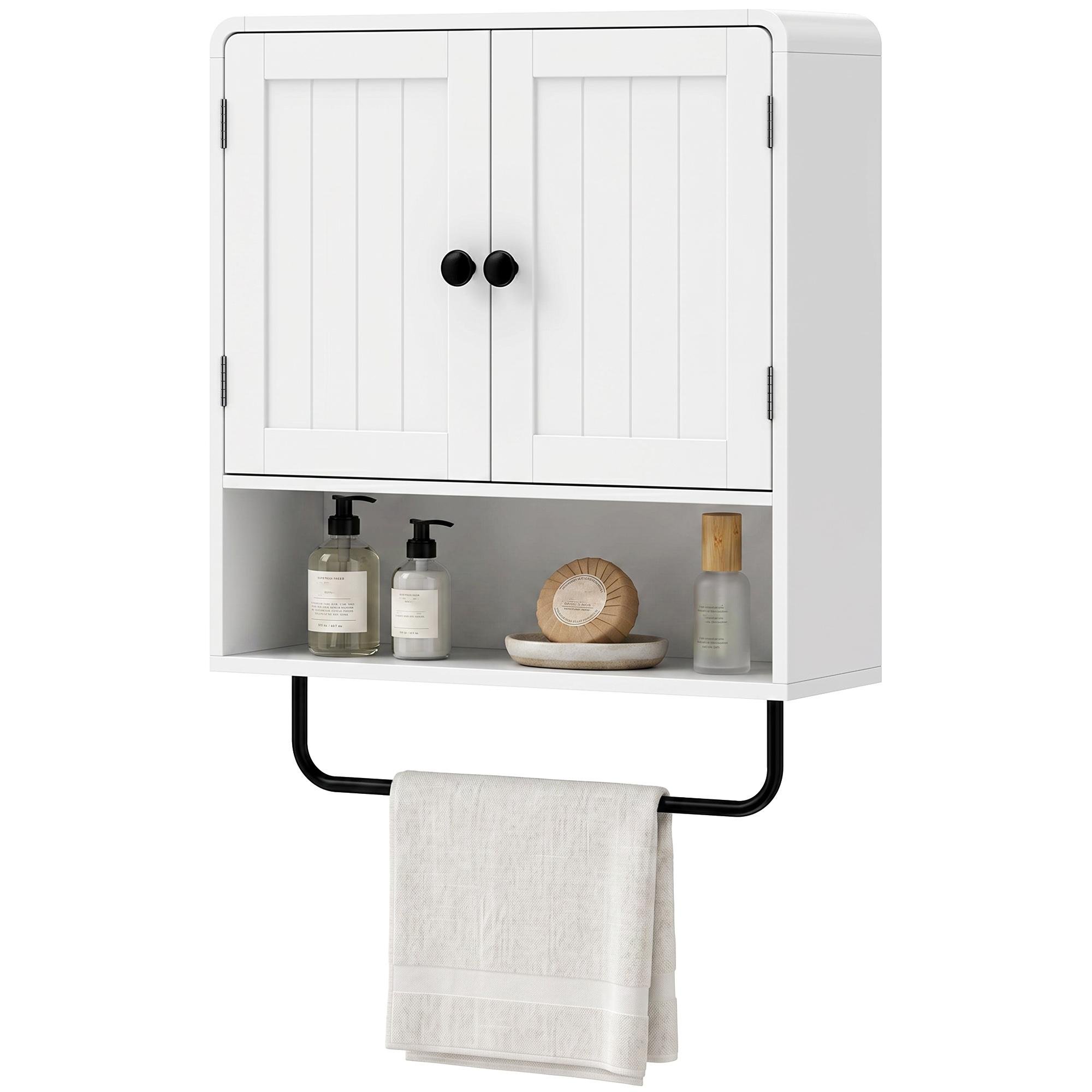 White Wall Bathroom Cabinet with Adjustable Shelf, 60 cm