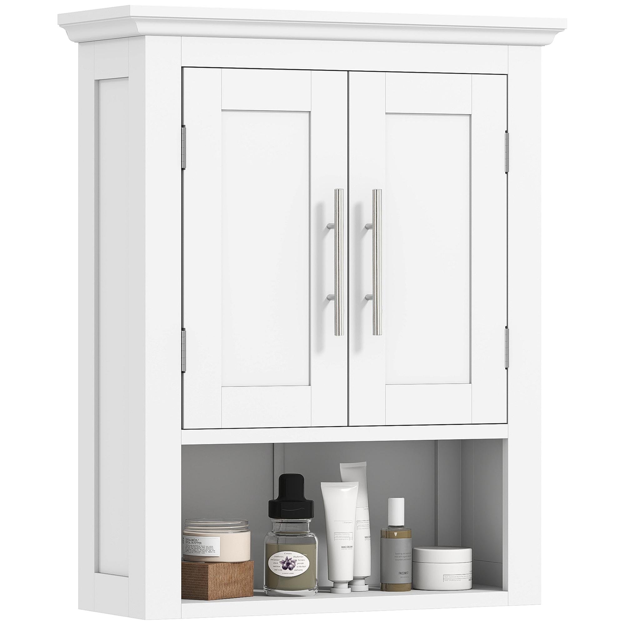 White Wall Cabinet with Doors and Adjustable Shelf