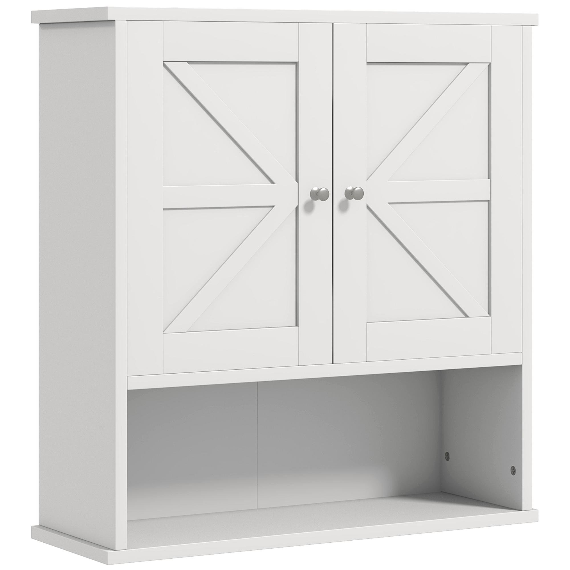 White Farmhouse Wall Cabinet with Adjustable Shelf